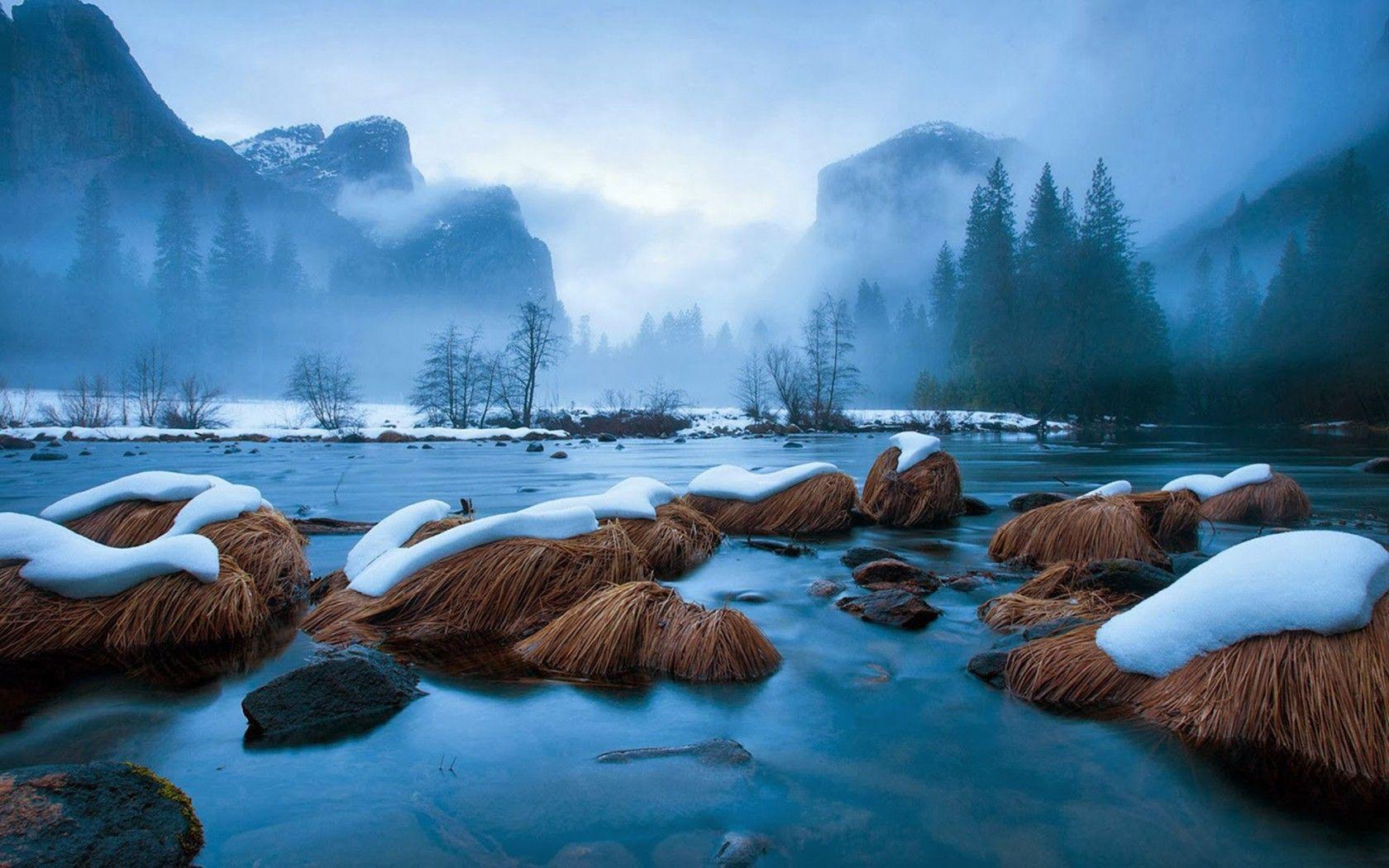 1680x1050 Winter Wallpaper With Frozen Lake And Snow :