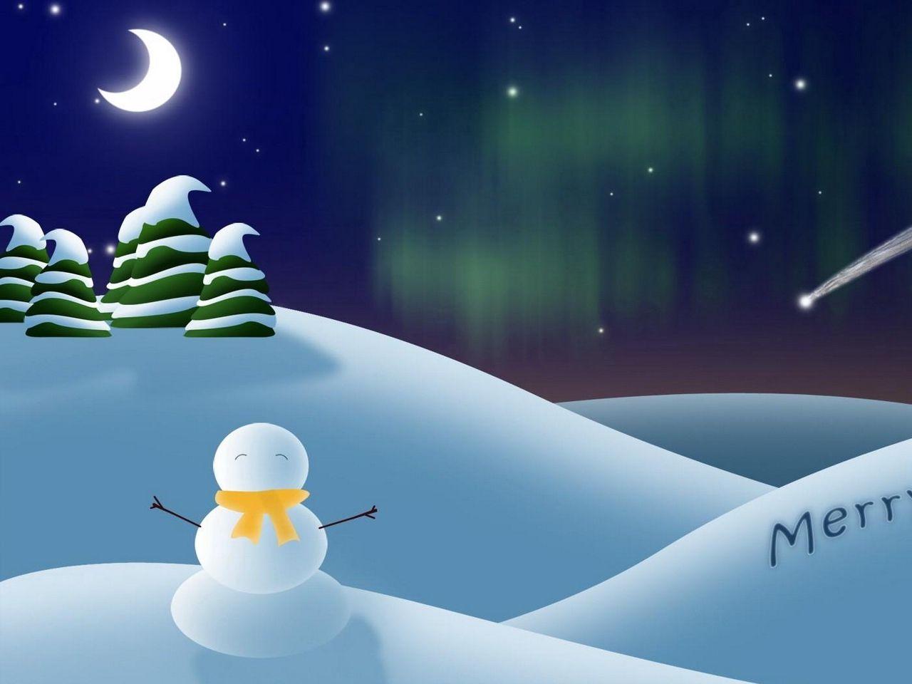 1280x960 Download wallpaper 1280x960 snowman, tree, sky, stars, drop