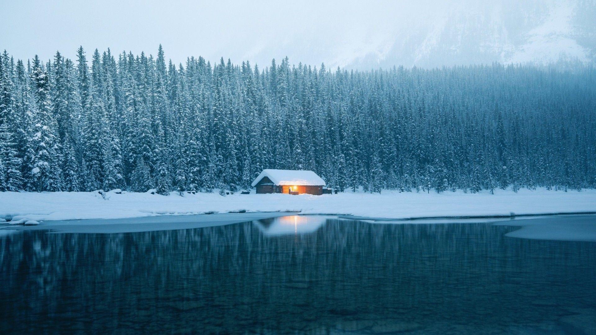 1920x1080 #ice, #house, #snow, #cabin, #winter, #trees, #lake