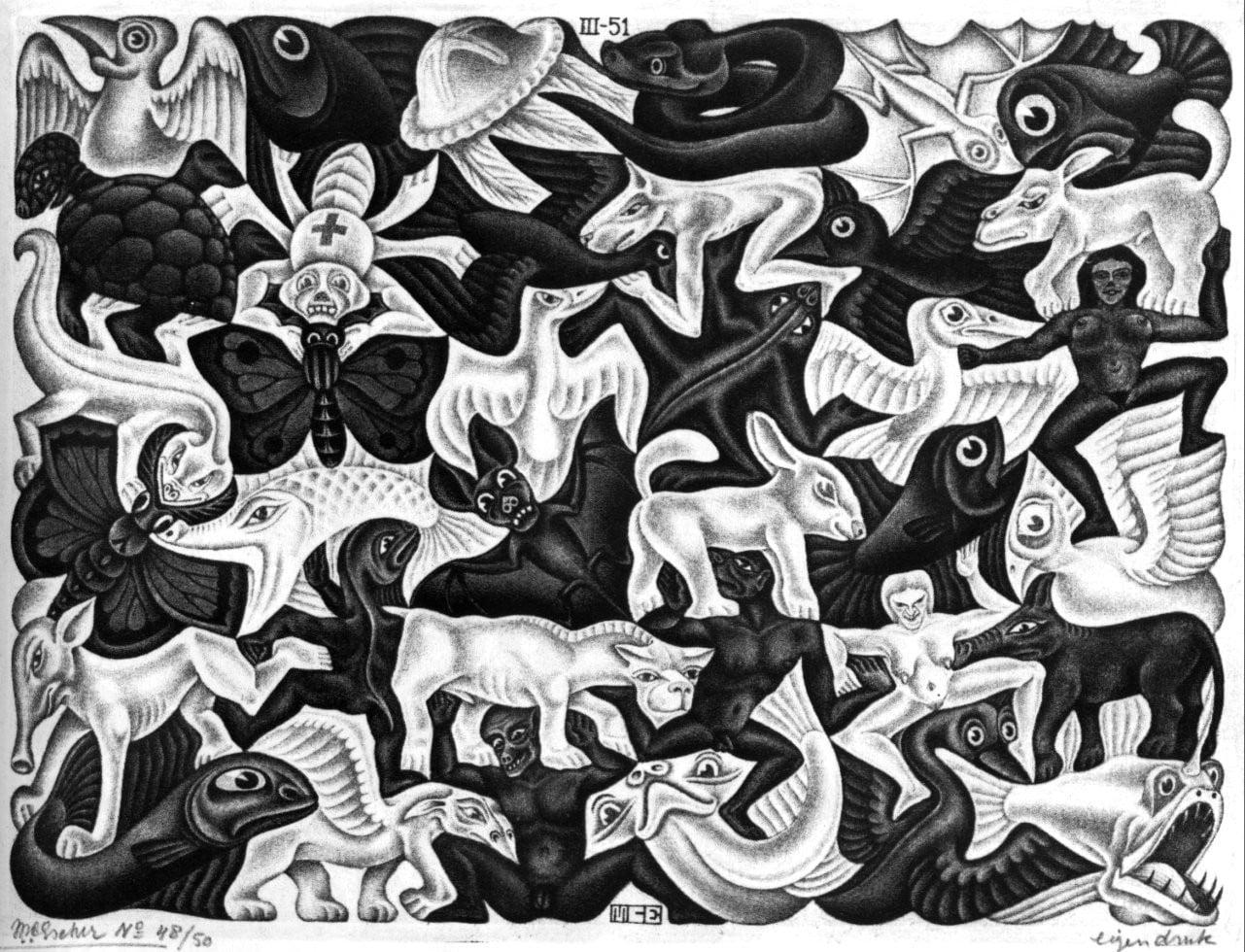1281x980 Assorted animal illustration, artwork, optical illusion
