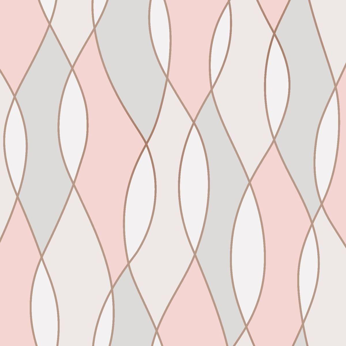 1200x1200 3D Effect Apex Wave Geometric Wallpaper Pink White Metallic Rose Gold Fine Decor