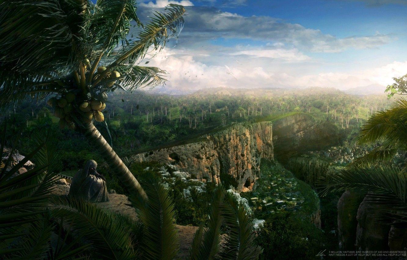 1332x850 Wallpaper clouds, rocks, man, canyon, for haiti image