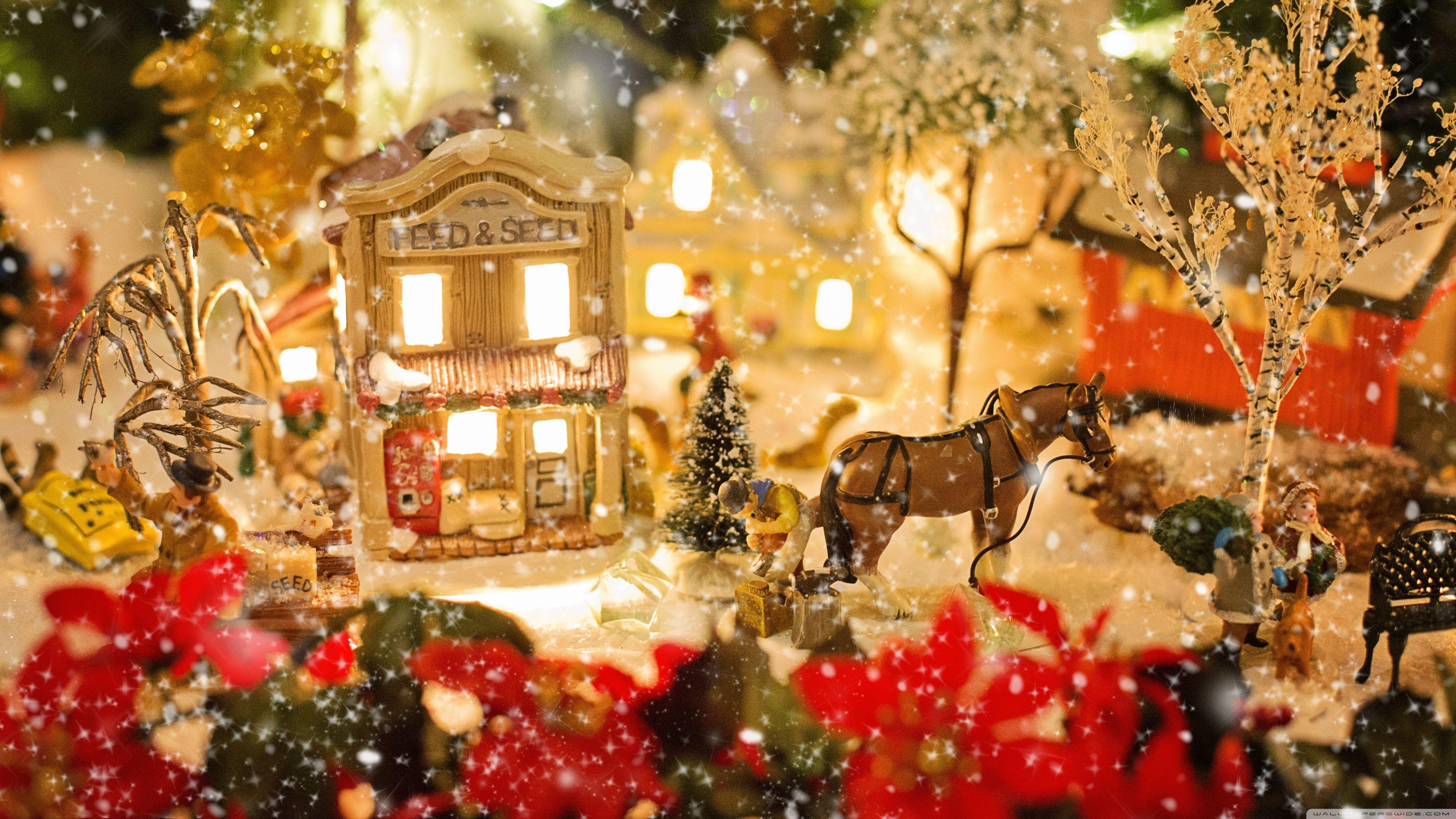 3840x2160 Christmas Village Wallpaper HD