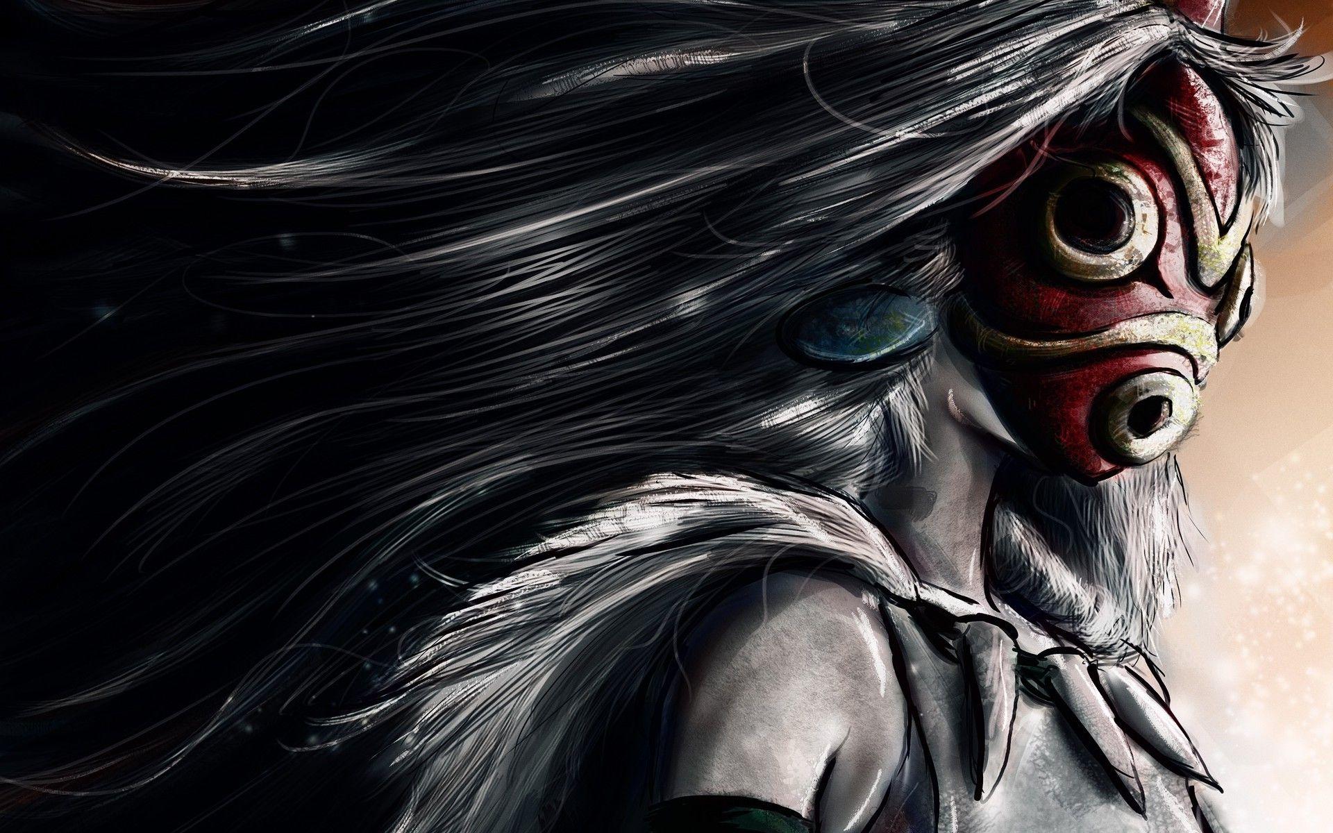 1920x1200 Princess Mononoke, masks, monochrome, anime, Mononoke