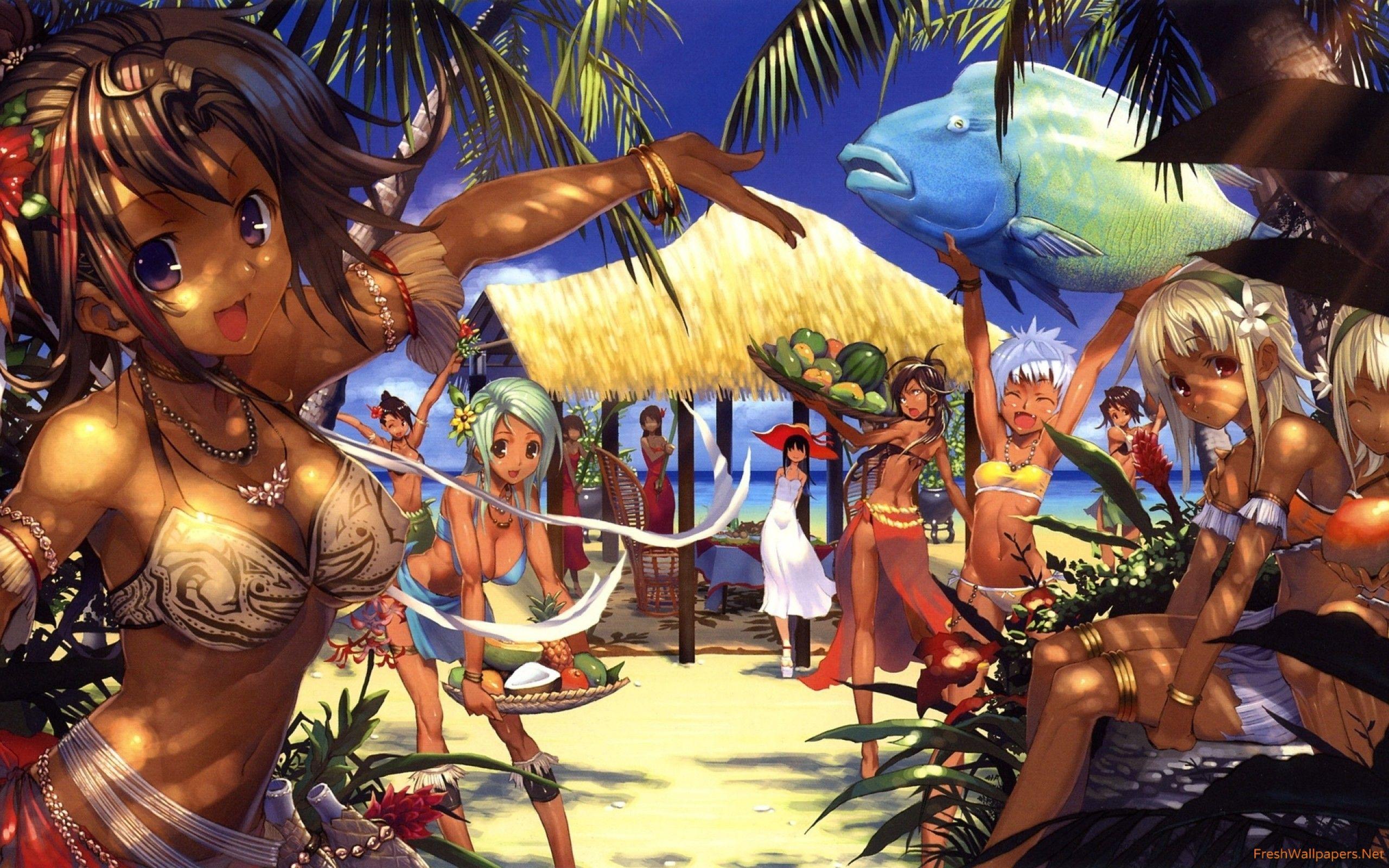 2560x1600 anime beach party wallpaper