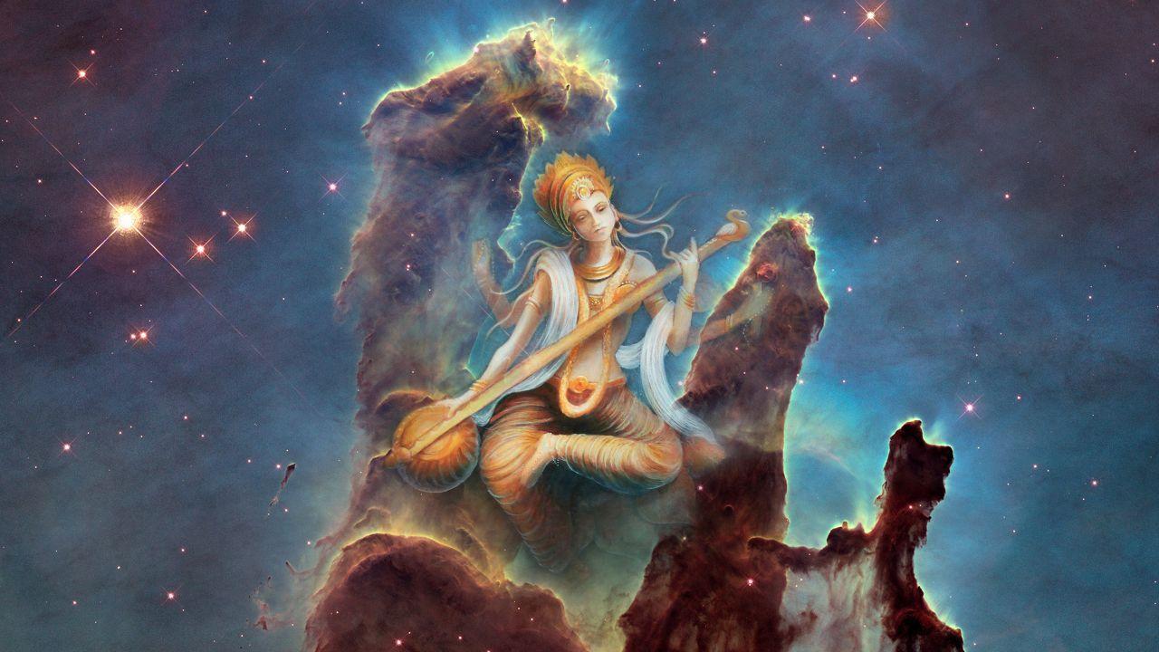 1280x720 Wallpaper Saraswati, Indian Goddess, Goddess of Knowledge