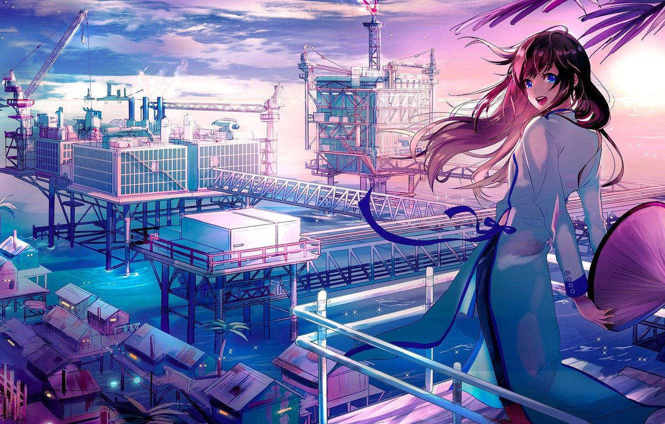 1332x850 Japanese Anime City Wallpaper