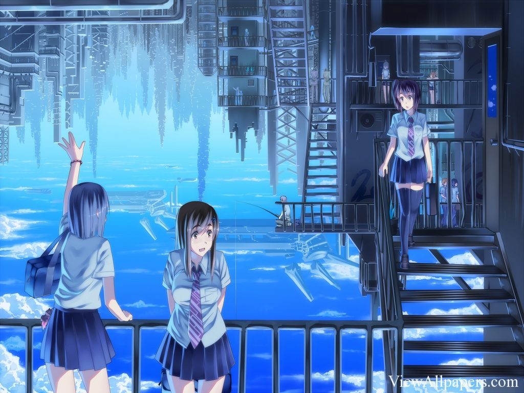 1024x768 Anime City Scenery Wallpaper Free 2015