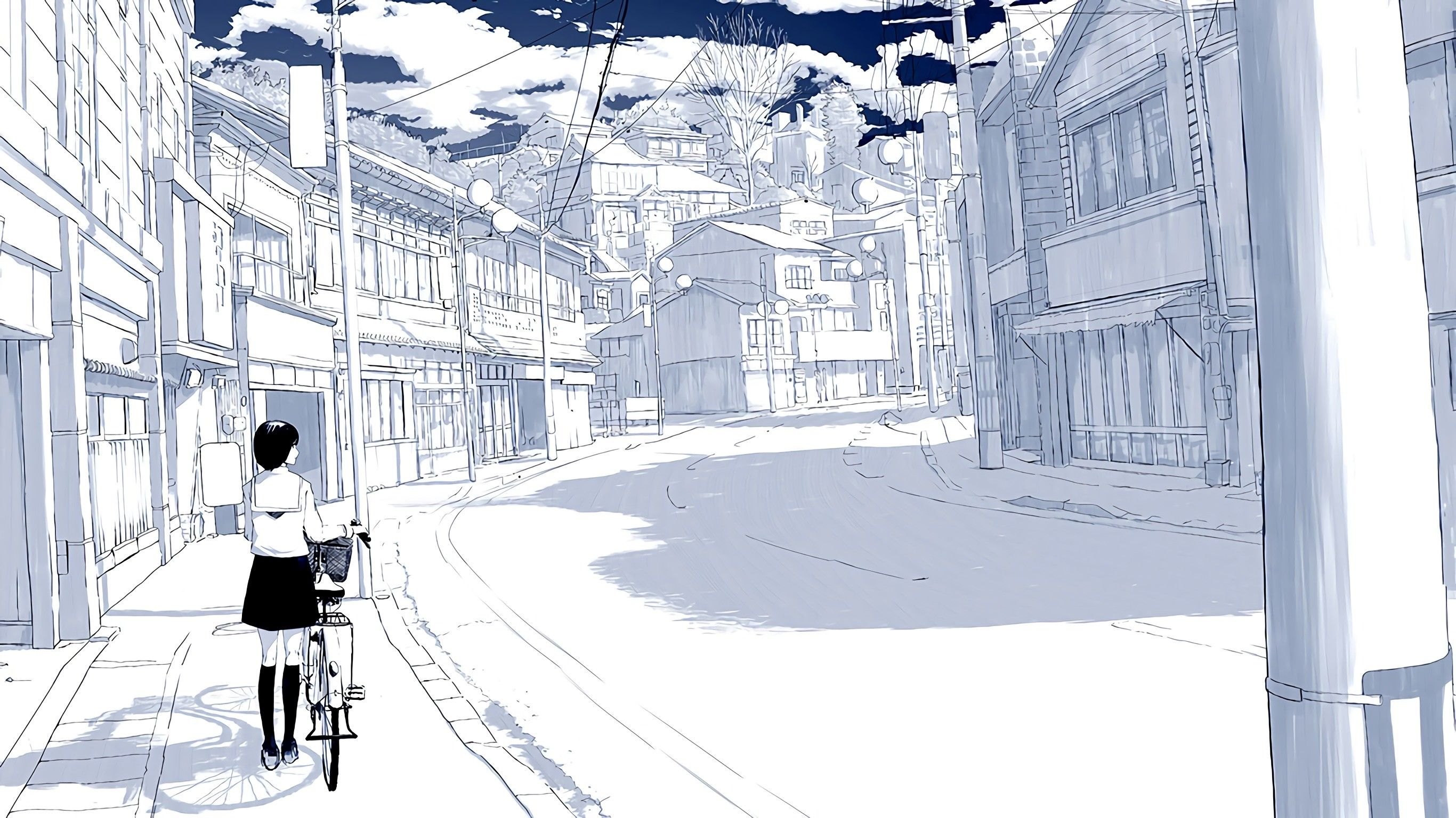 2732x1536 anime, anime girls, city, manga HD