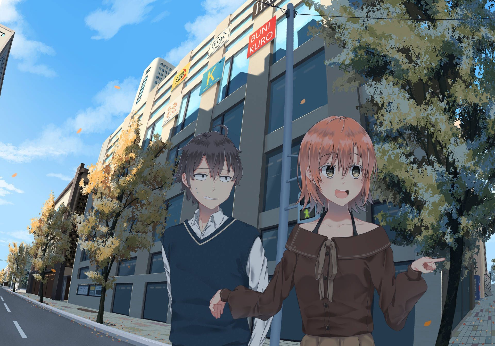 1920x1343 Cute Anime Couple In The City Wallpaper