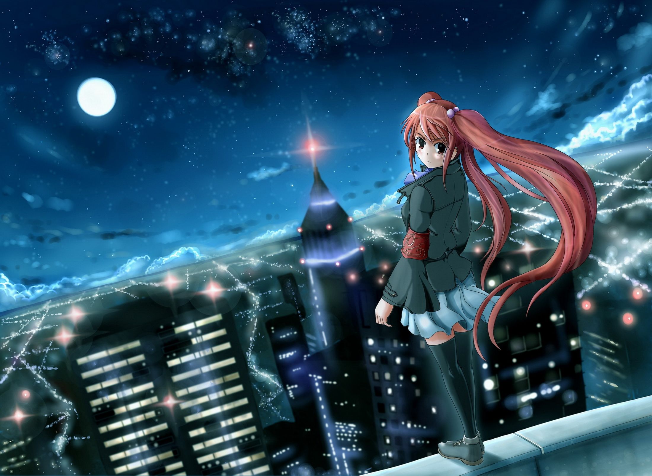 2200x1607 HD desktop wallpaper: Night, City, Girl