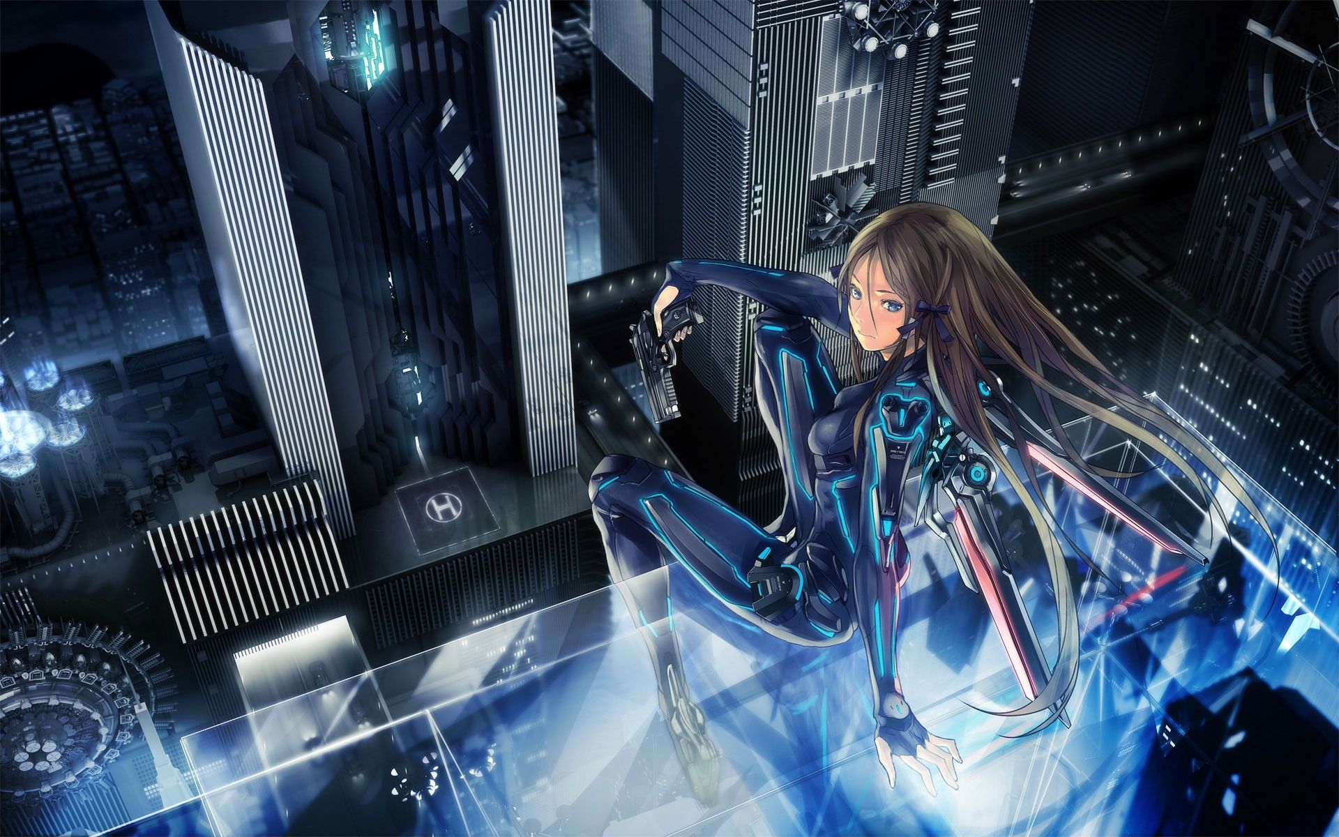 1920x1200 Anime manga futuristic armor girls