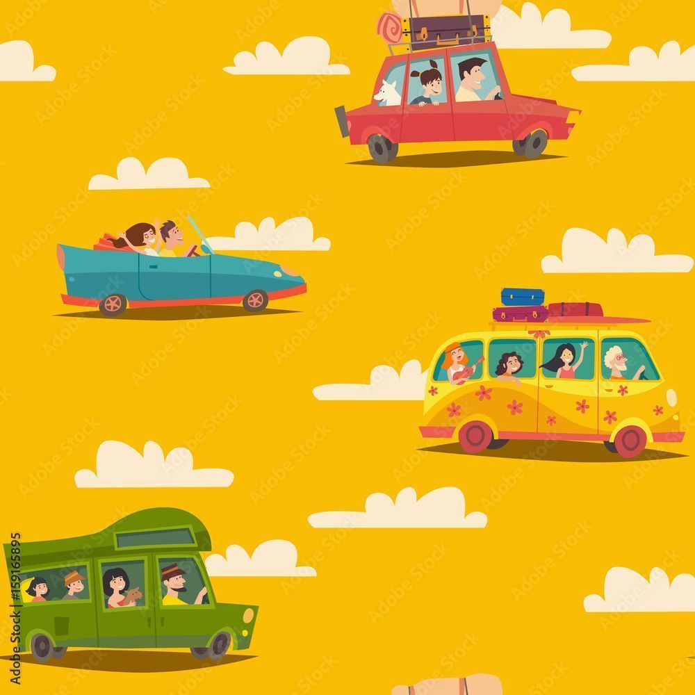 1000x1000 Travel by car seamless vector pattern