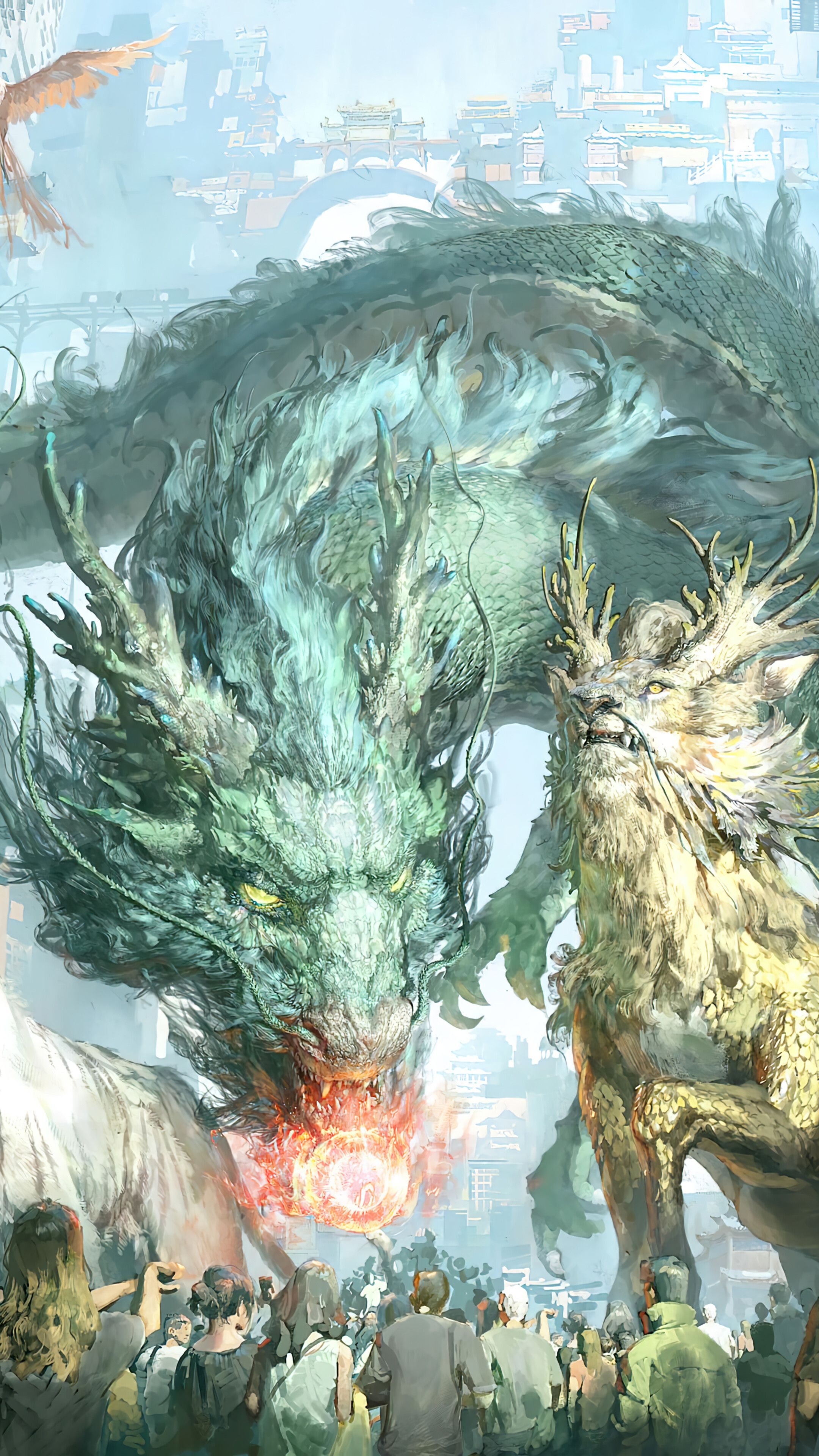2160x3840 Dragon Mythical Creatures Fantasy City