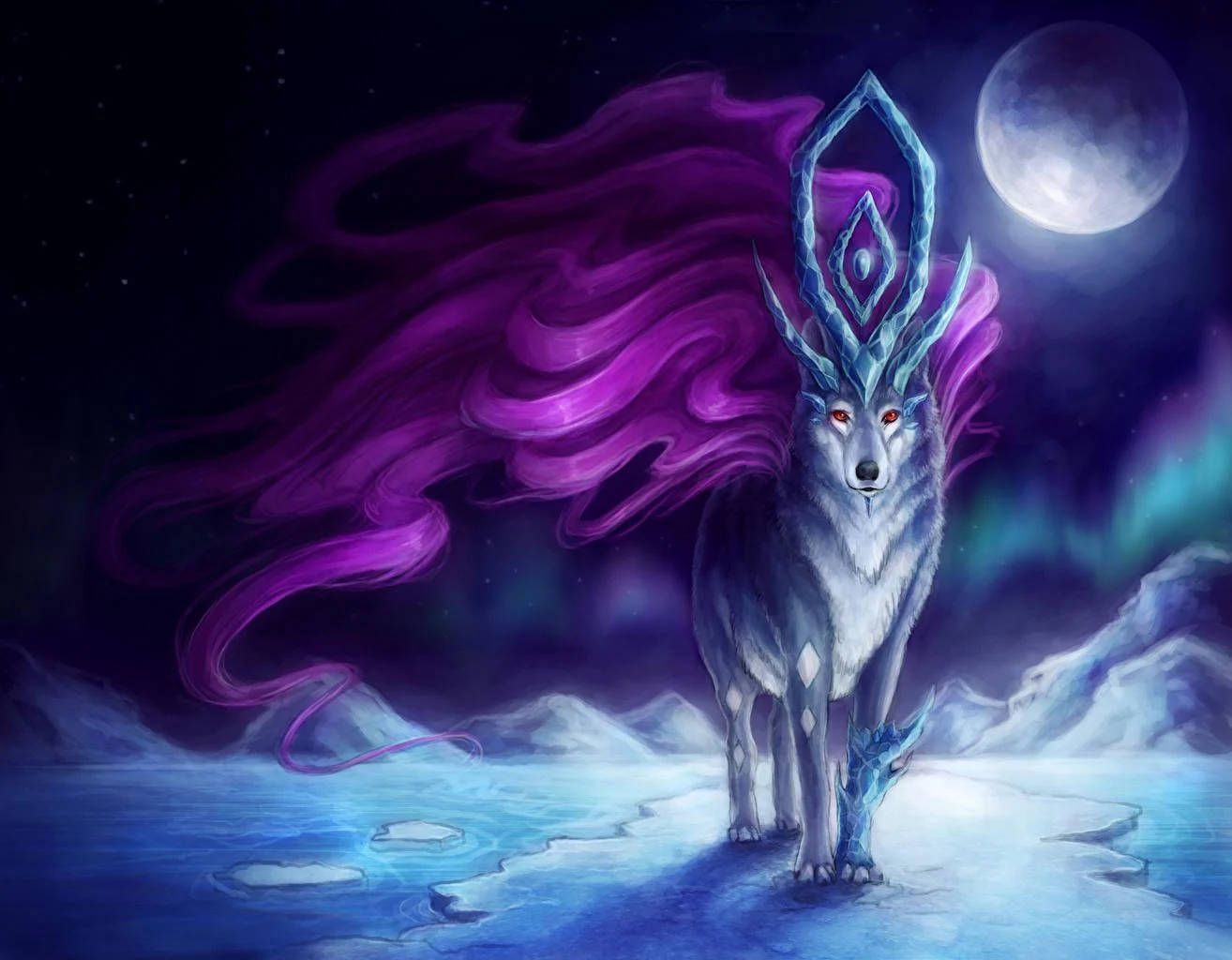 1314x1024 Mythical Creature Red Eyed Wolf