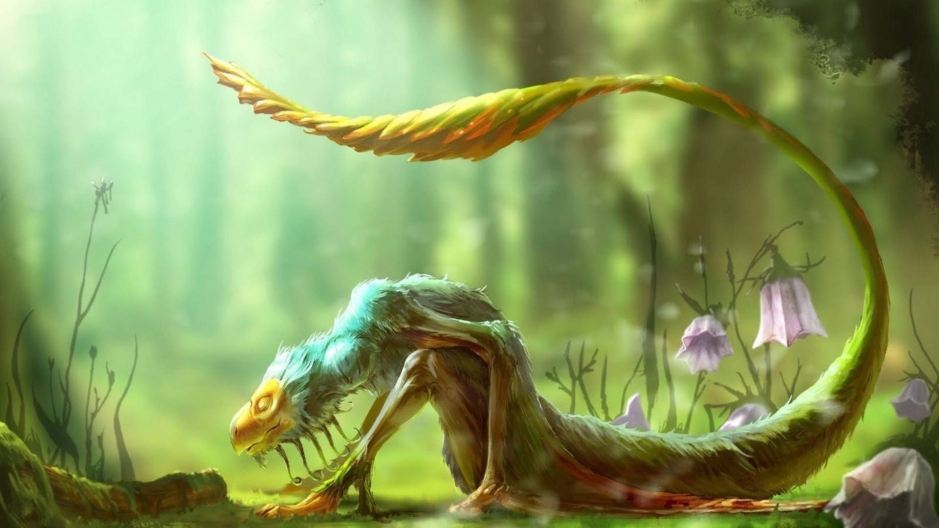 1920x1080 Green Bird Mythical Creature Wallpaper