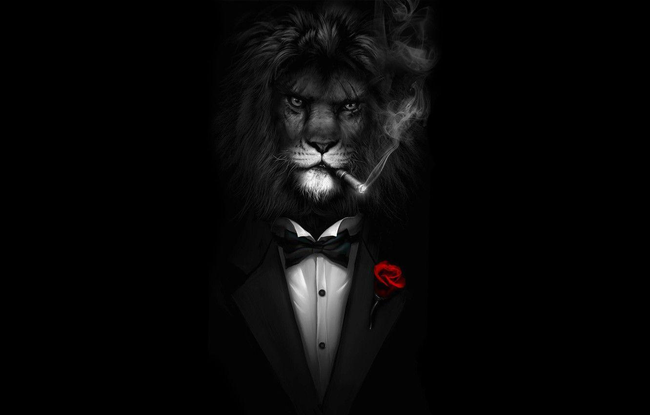 1332x850 Wallpaper Minimalism, Butterfly, Smoke, Costume, Leo, Face, Mane, Art, Cigar image for desktop, section минимализм