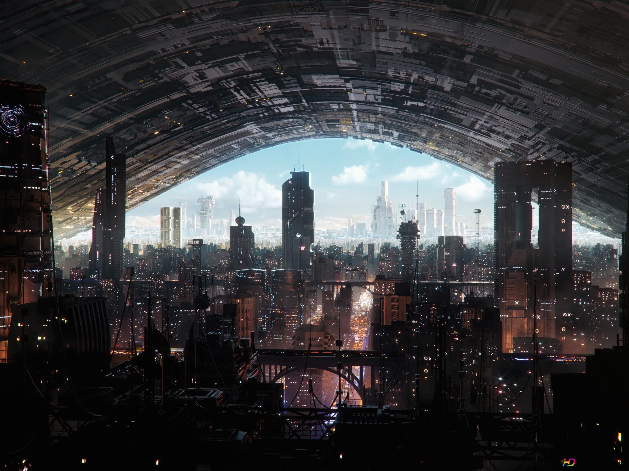 2048x1536 Sci Fi Image Of A Crowded City And High