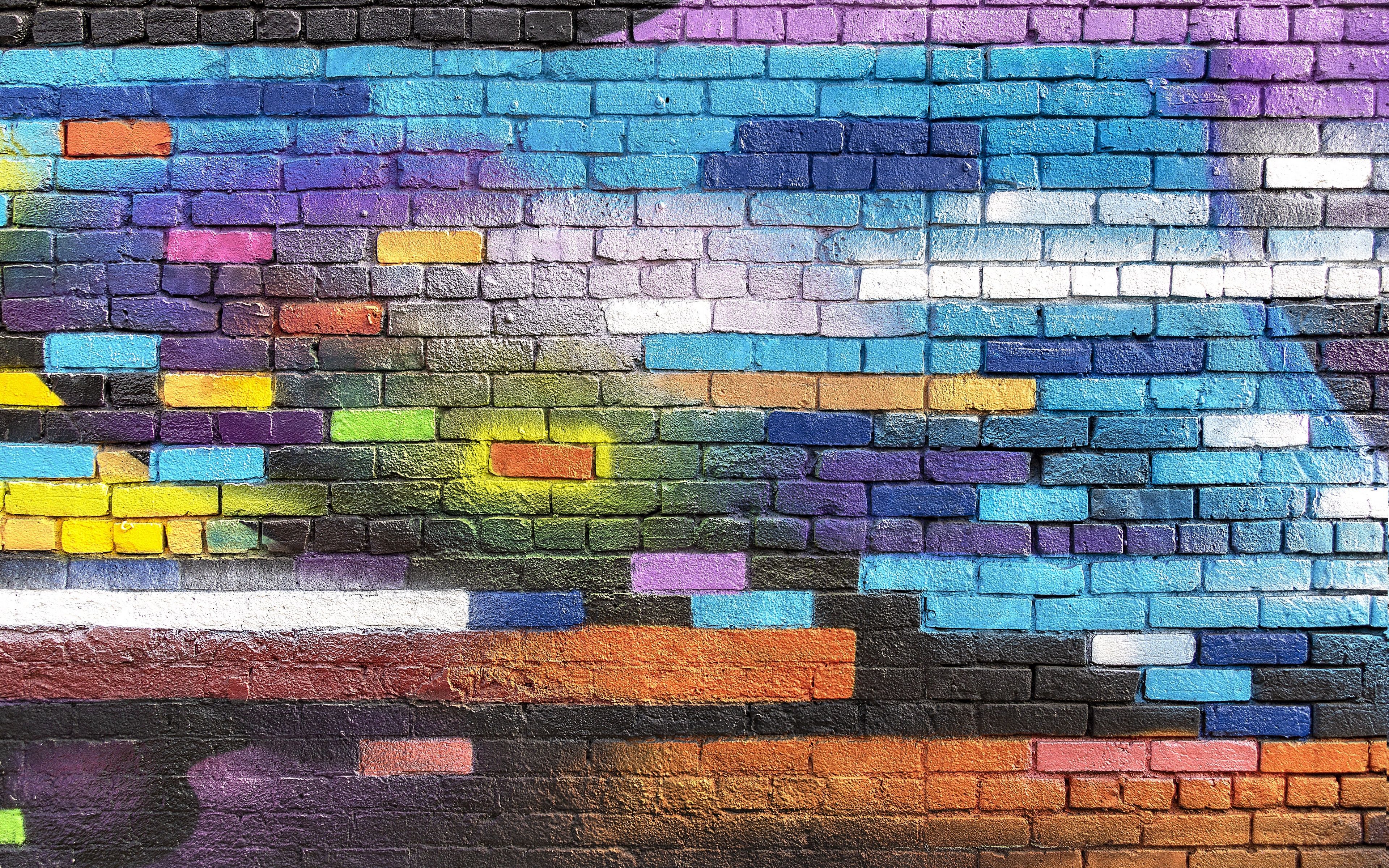 3840x2400 Wallpaper colorful, wallpaper, wall, graffiti, textures, paint, brick, street art for mobile and desktop, section текстуры, resolution 3840x2400