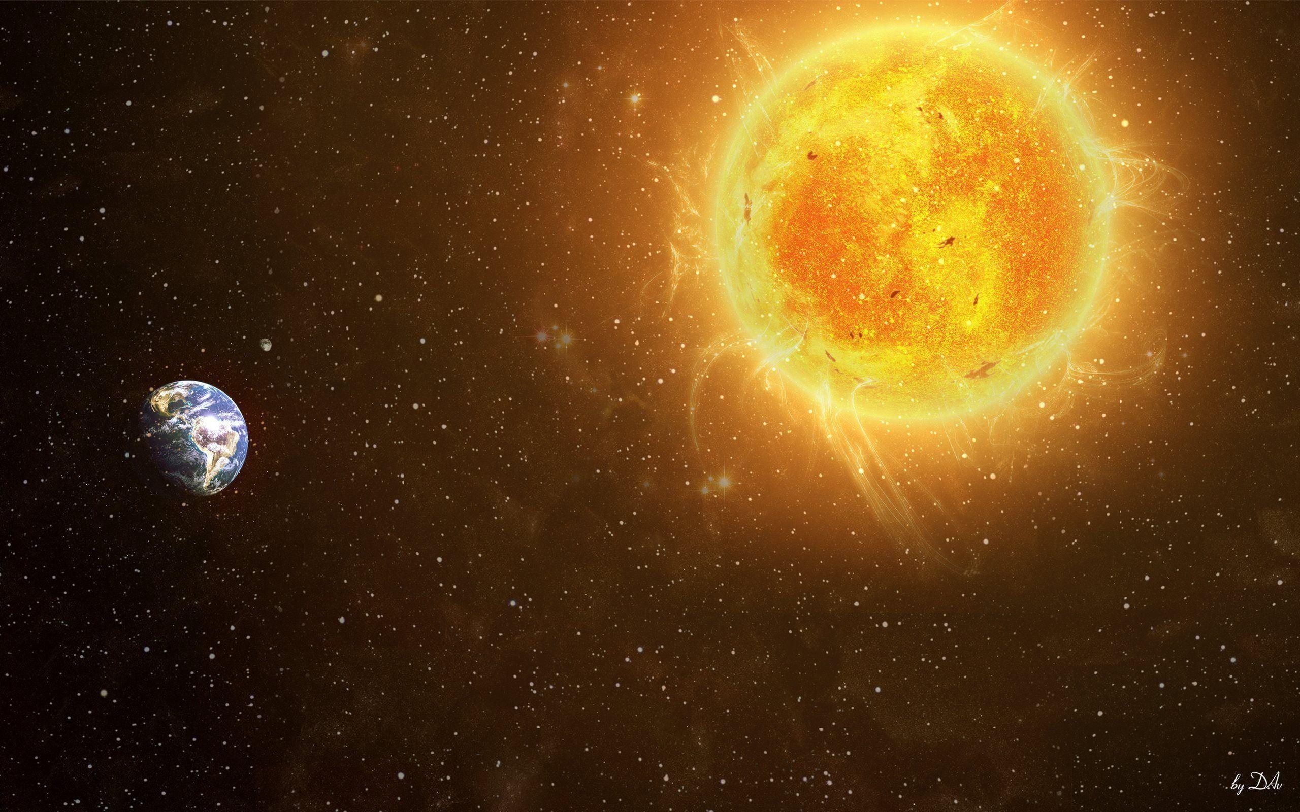 Hình minh họa mặt trời và trái đất 2560x1600, không gian, Hệ mặt trời, Mặt trời, vũ trụ HD
