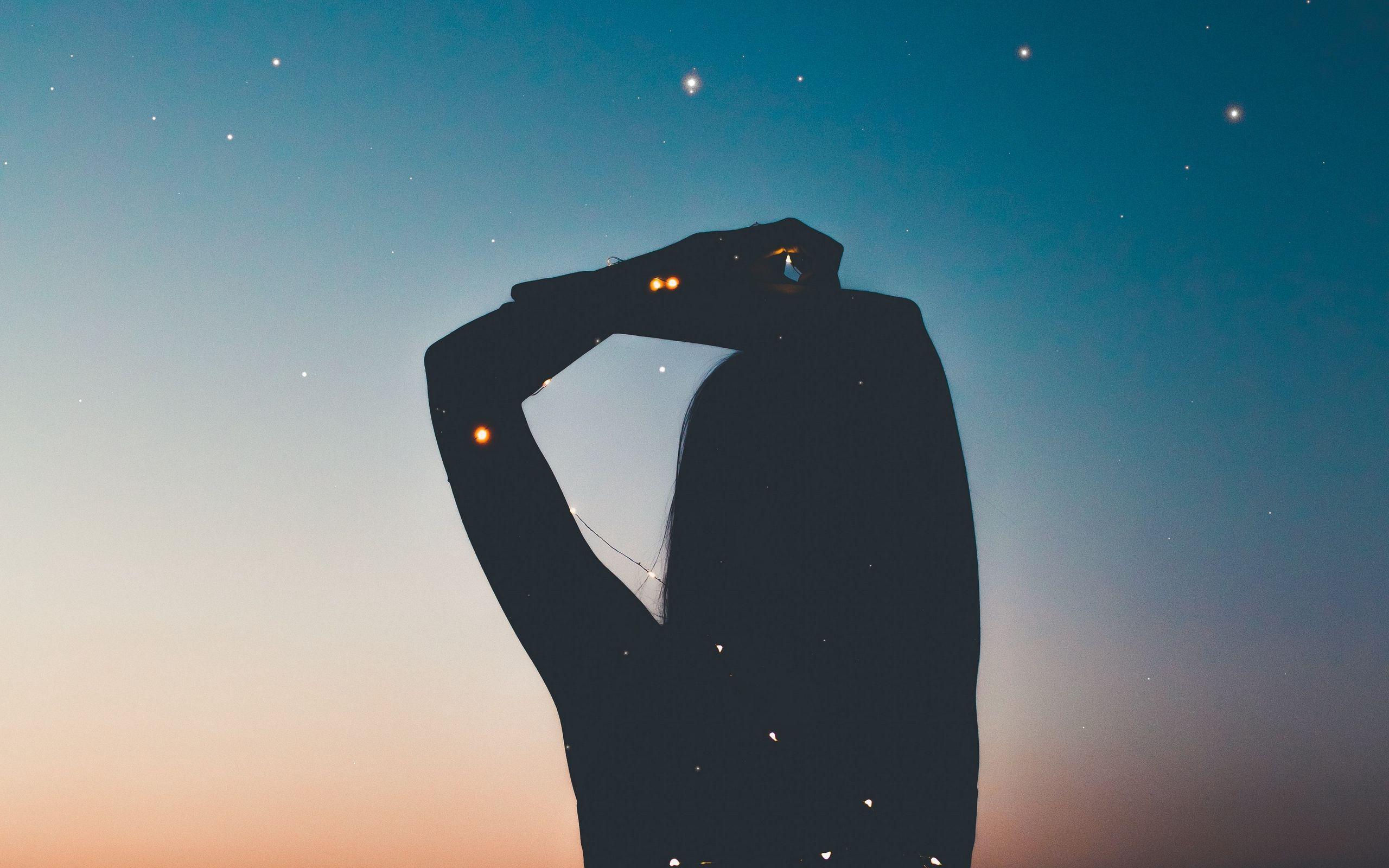 2560x1600 Download wallpaper 2560x1600 silhouette, starry sky, stars