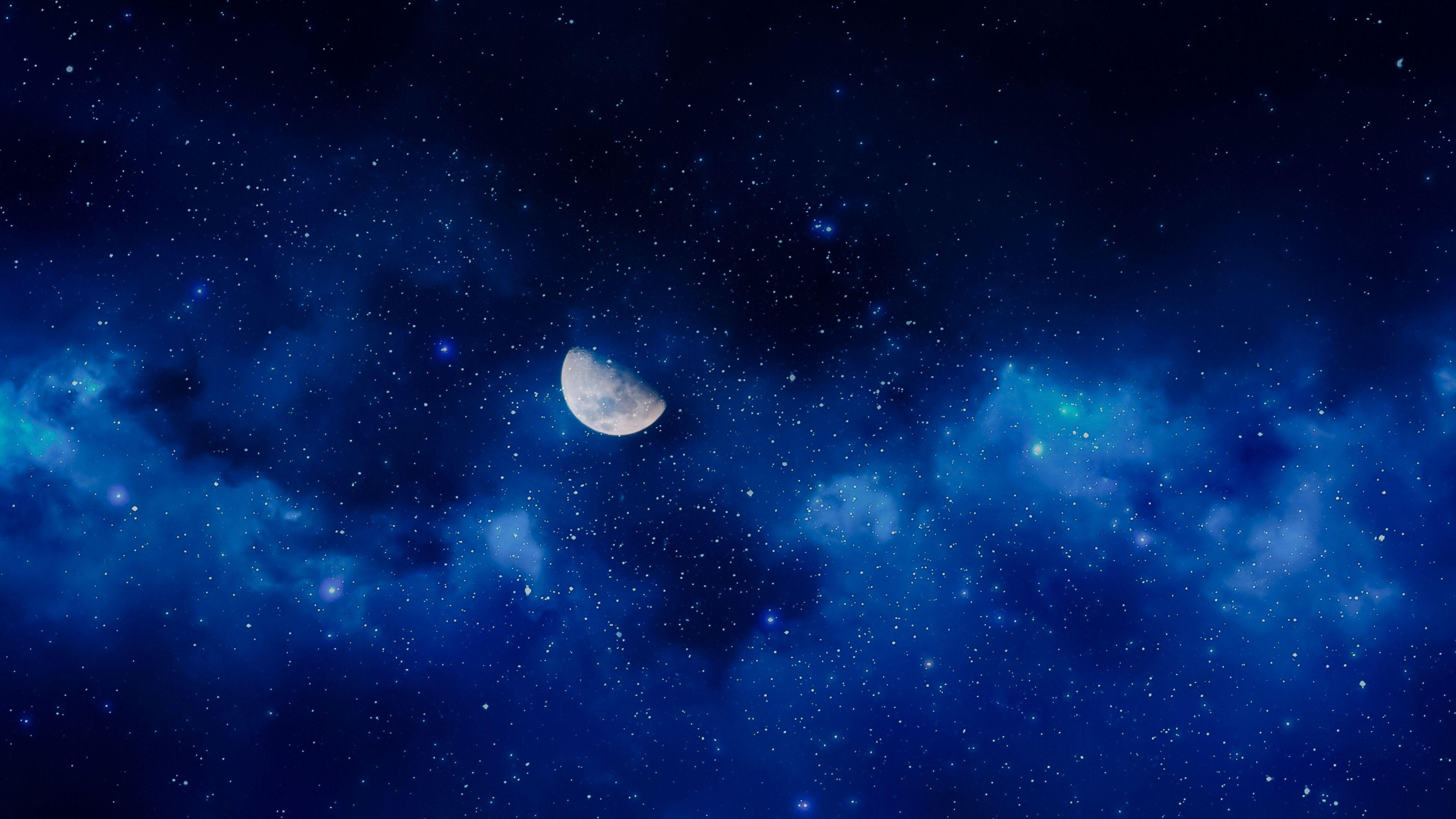 3840x2160 Download wallpaper 3840x2160 moon, night, stars, sky, full