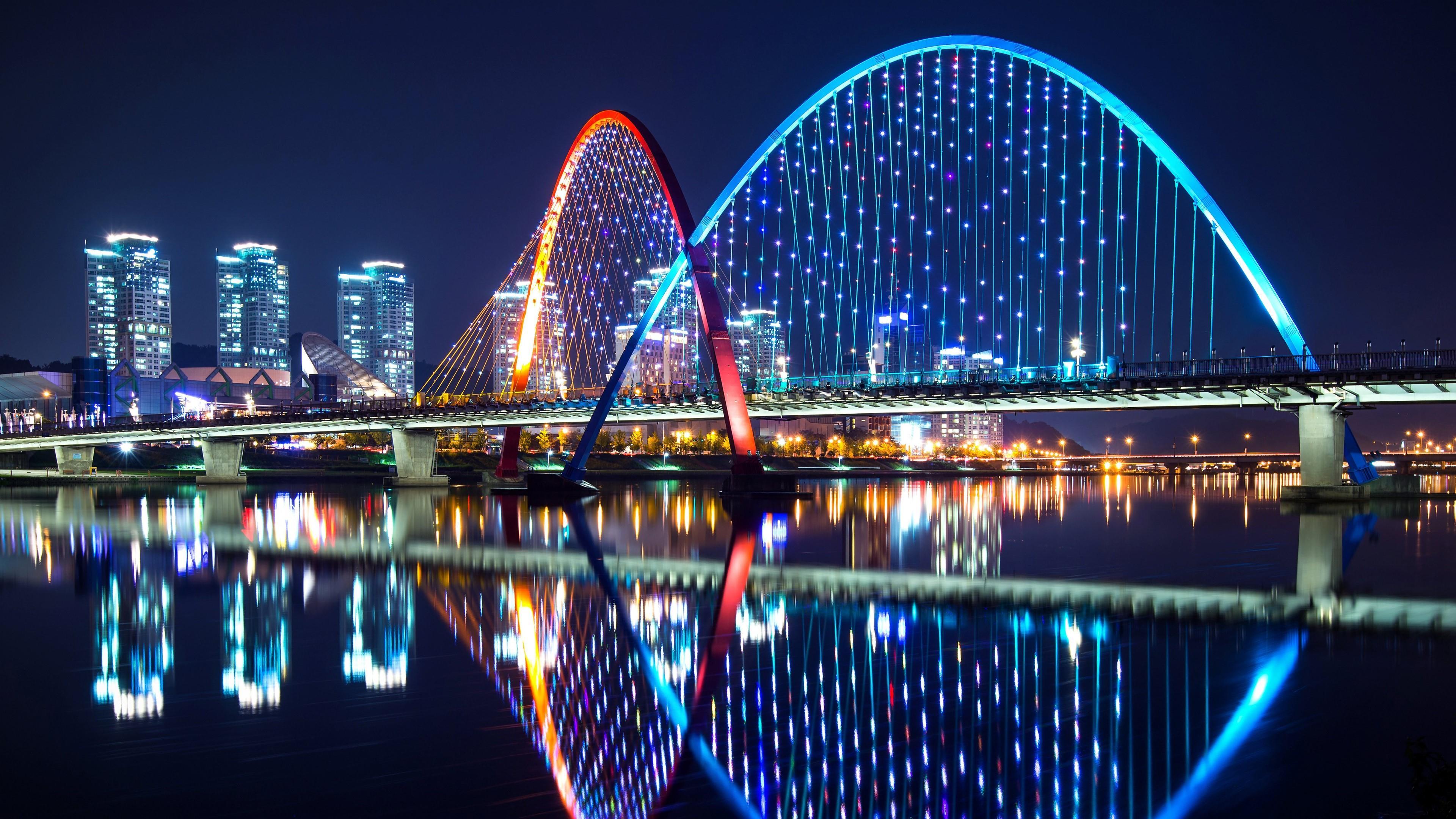 3840x2160 Bridge At Night (Daejeon, South Korea) Wallpaper. Wallpaper