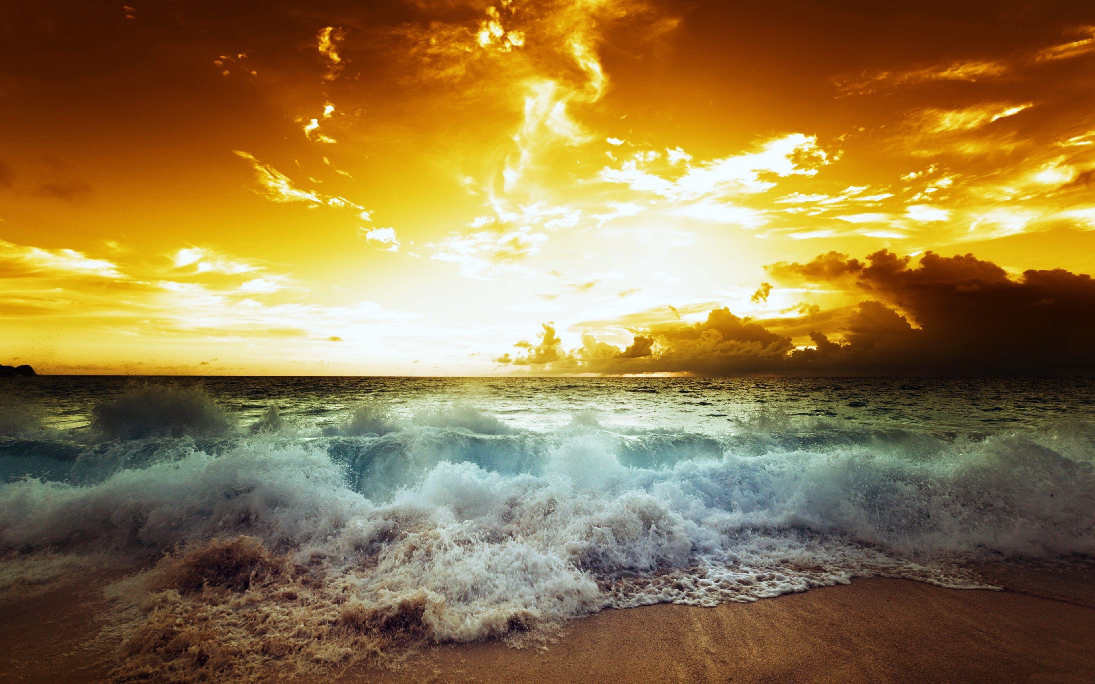 3840x2400 Sea ocean waves sky clouds sunset nature earth landscapes
