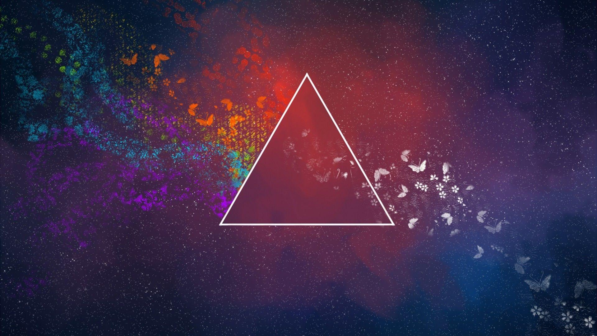 1920x1080 abstract, Triangle, Flowers, Pink Floyd, The Dark Side Of
