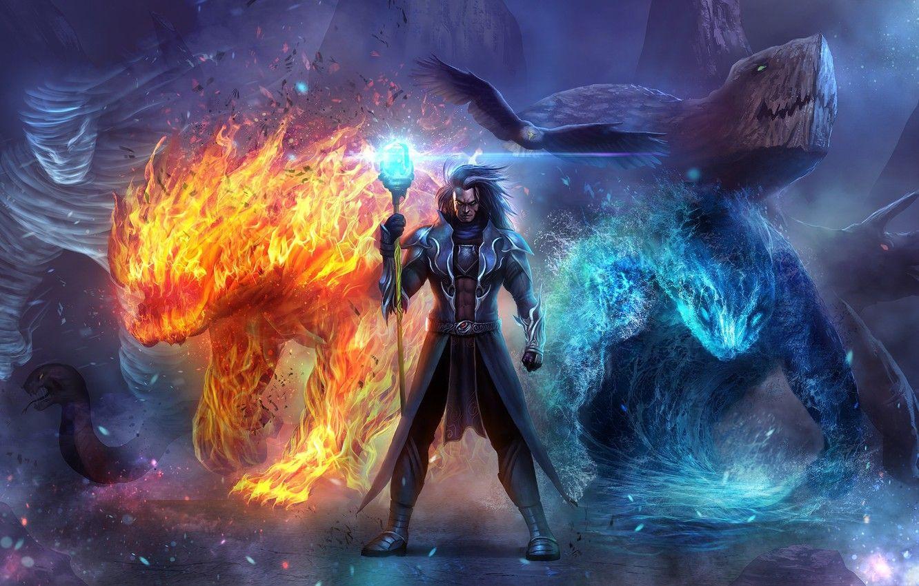 1332x850 Wallpaper animals, magic, art, monsters, male, staff