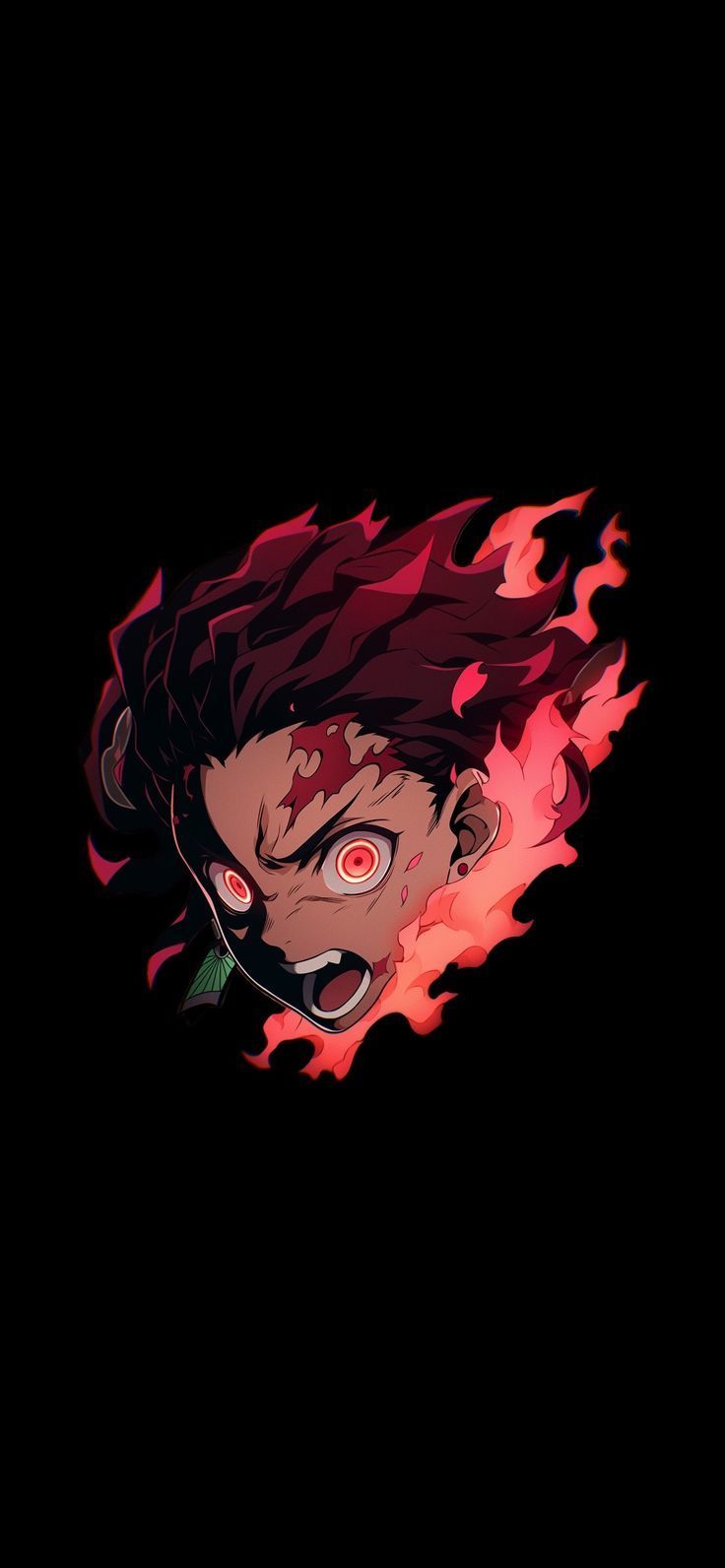 736x1592 Tanjiro Kamado Flame Black Wallpaper