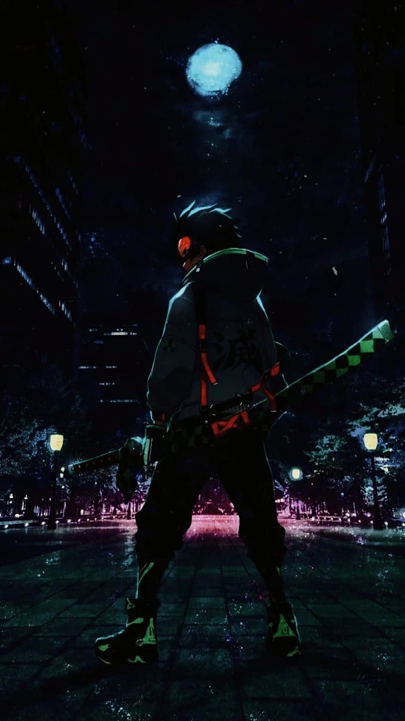 800x1422 HD tanjiro demon slayer black wallpaper