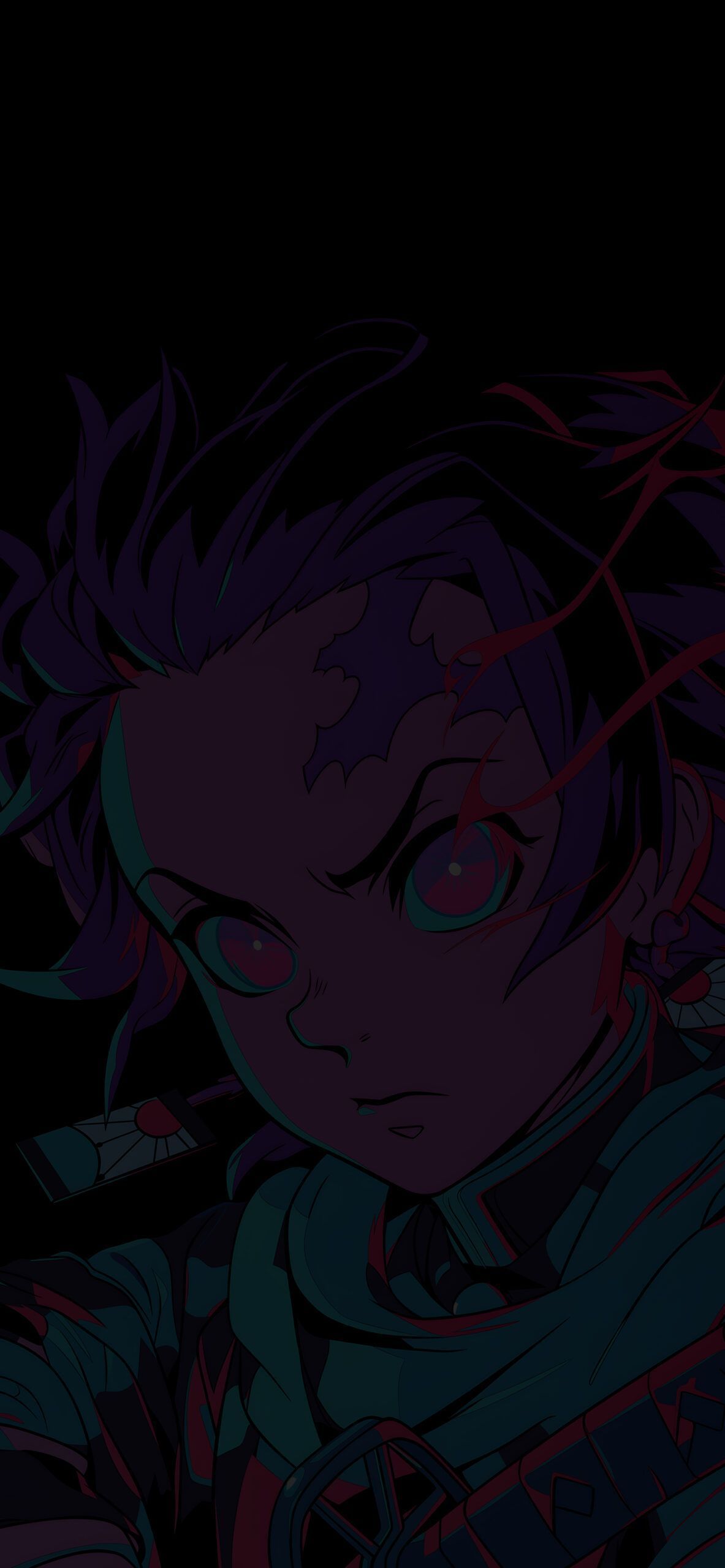 1183x2560 Tanjiro Kamado Aesthetic Anime Black Wallpaper for Phone