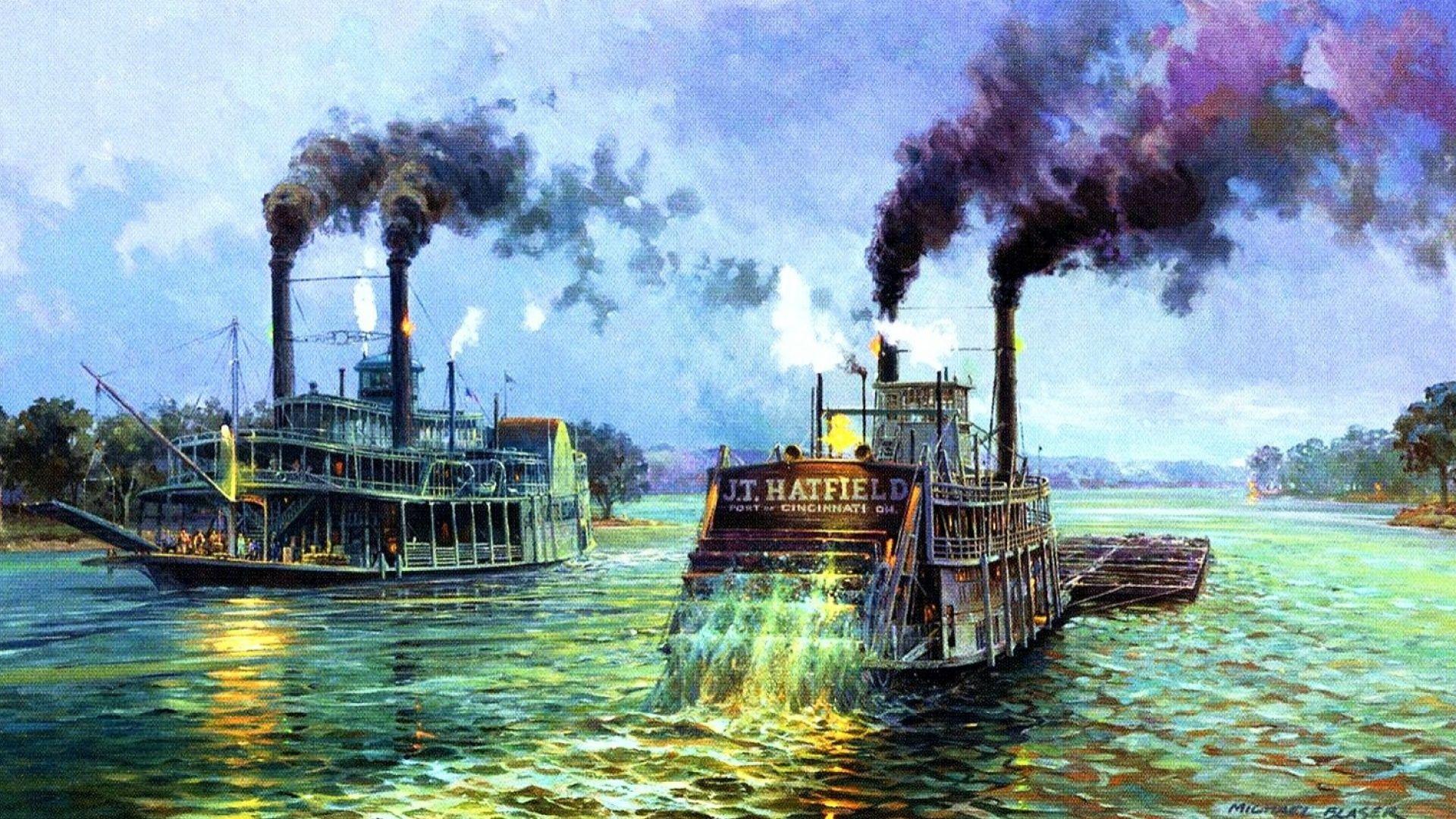 1920x1080 River Steam Boats Mississippi desktop PC and Mac