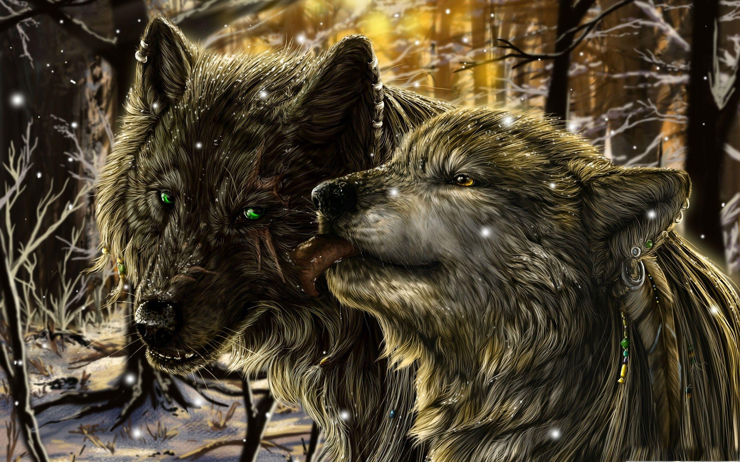 2560x1600 love animals fantasy art artwork wolves 2560x1600 wallpaper