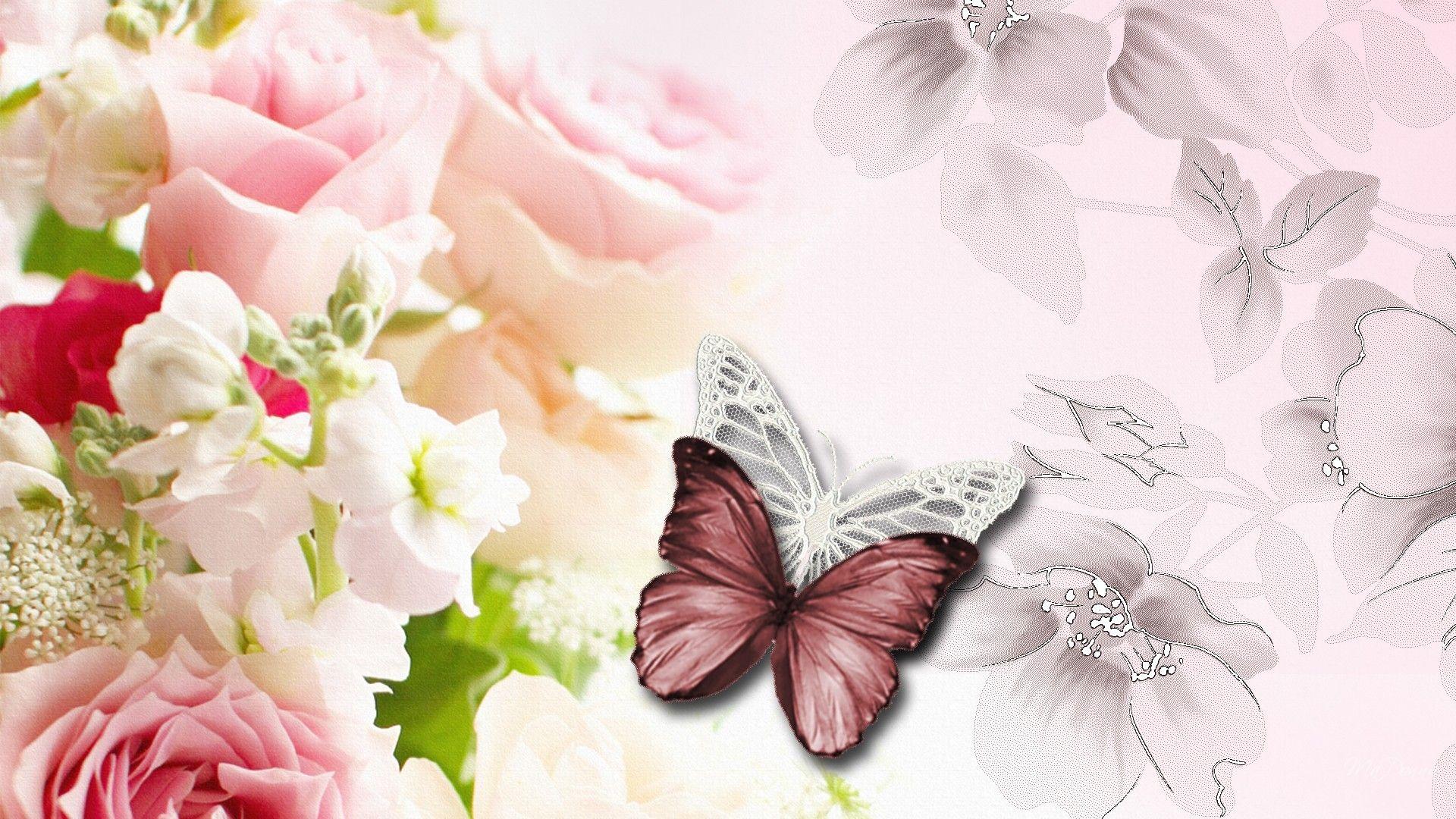 1920x1080 Hoa: Hoa Trừu tượng Hoa Bóng bướm Hoa hồng ren