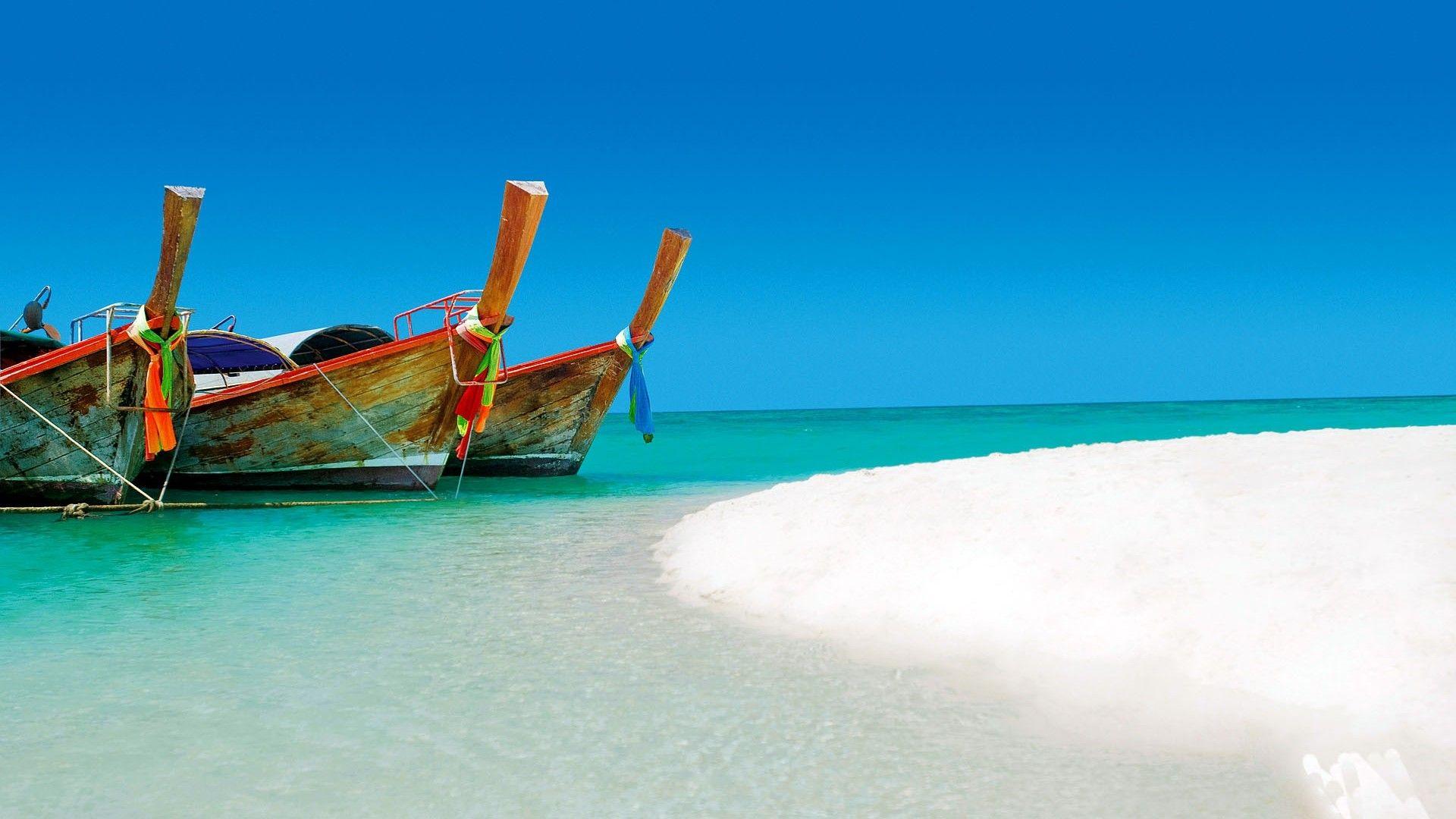 1920x1080 Beaches: Boats Tahitian Beach Tahiti Nature Beaches Wallpaper HD