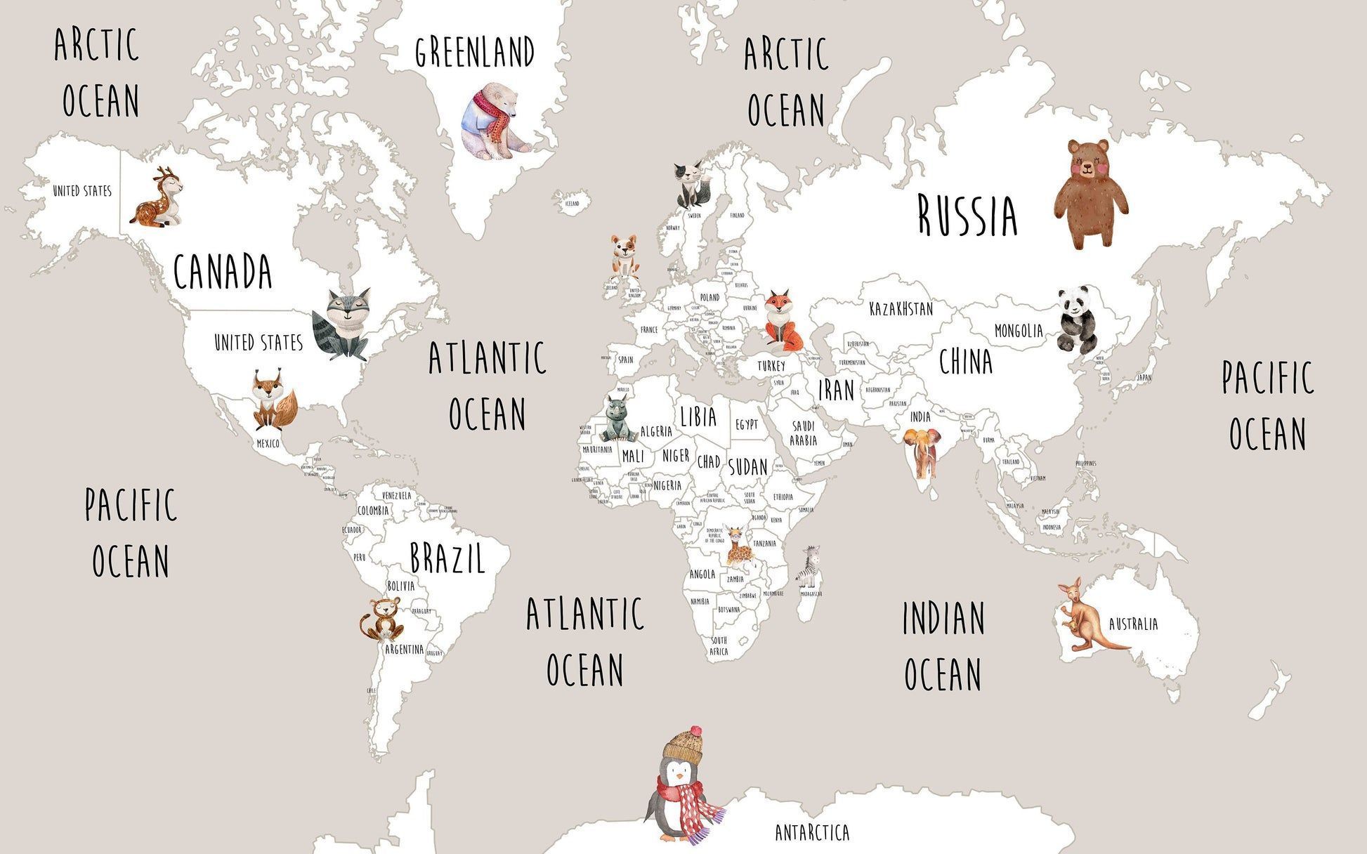 1946x1216 Animal world map World map mural