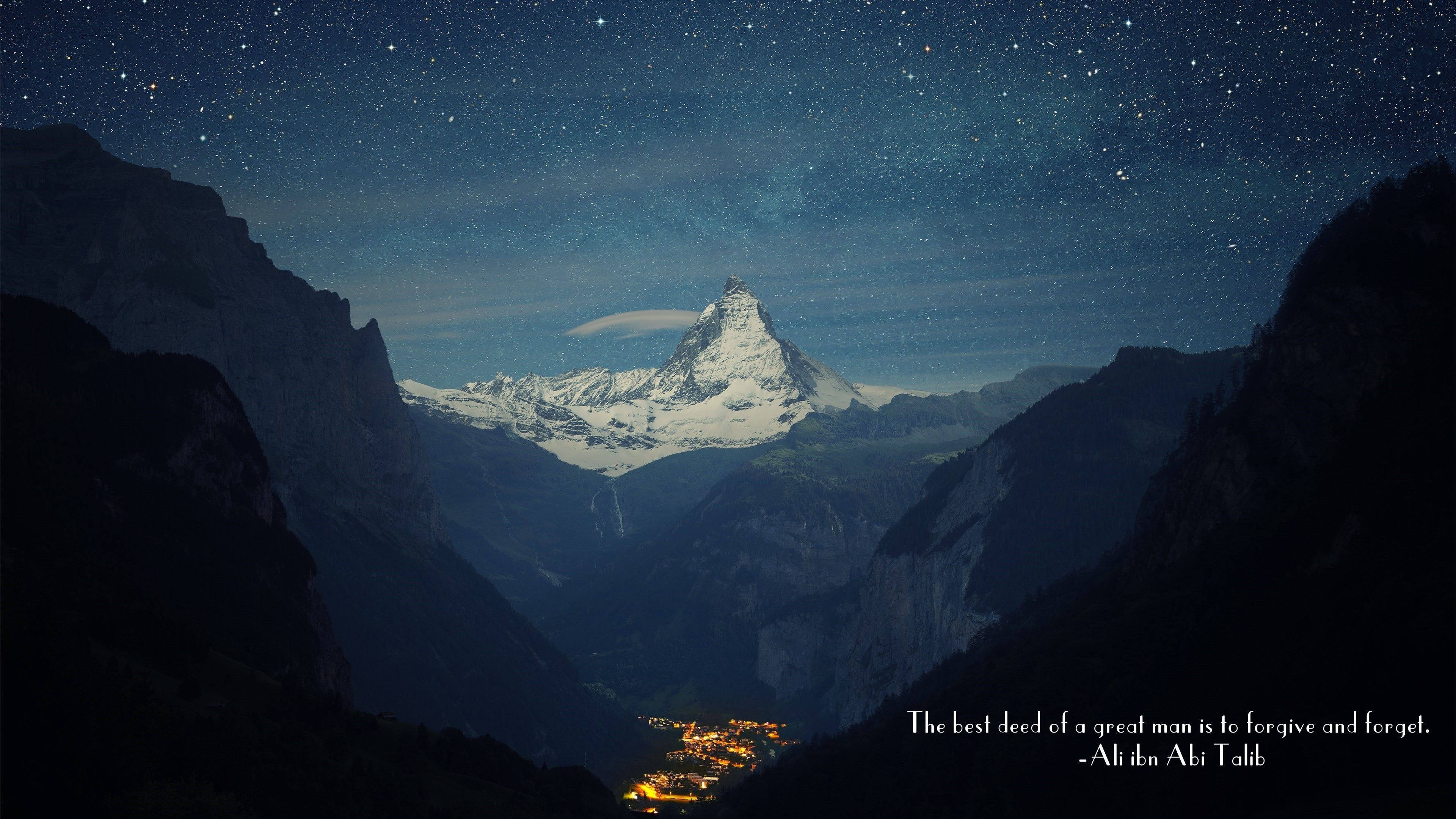 3840x2160 mountain, quote, Islam, 4K, Imam, stars