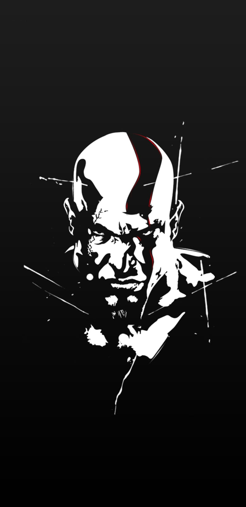 800x1644 God of War, angry, black, eyes, game, kratos, playstation, white, HD phone wallpaper