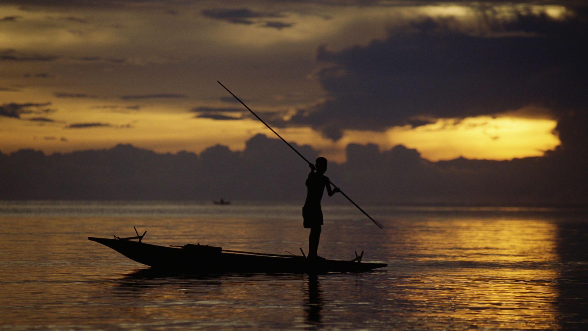 1920x1080 Fisherman, sunset, papua, guinea, island, nature, wallpaper