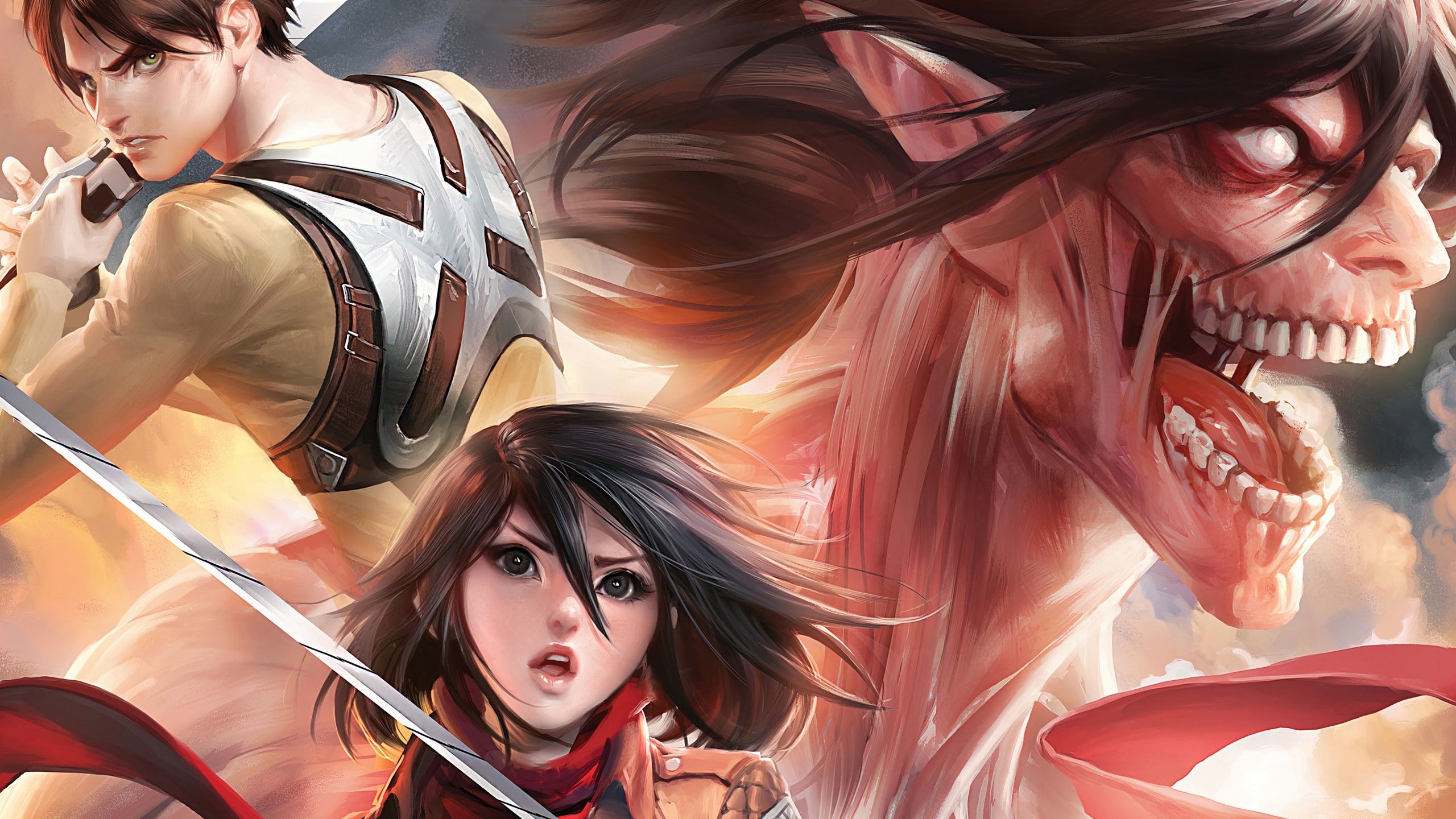 2560x1440 Eren Yeager Mikasa Ackerman Titan 4K HD