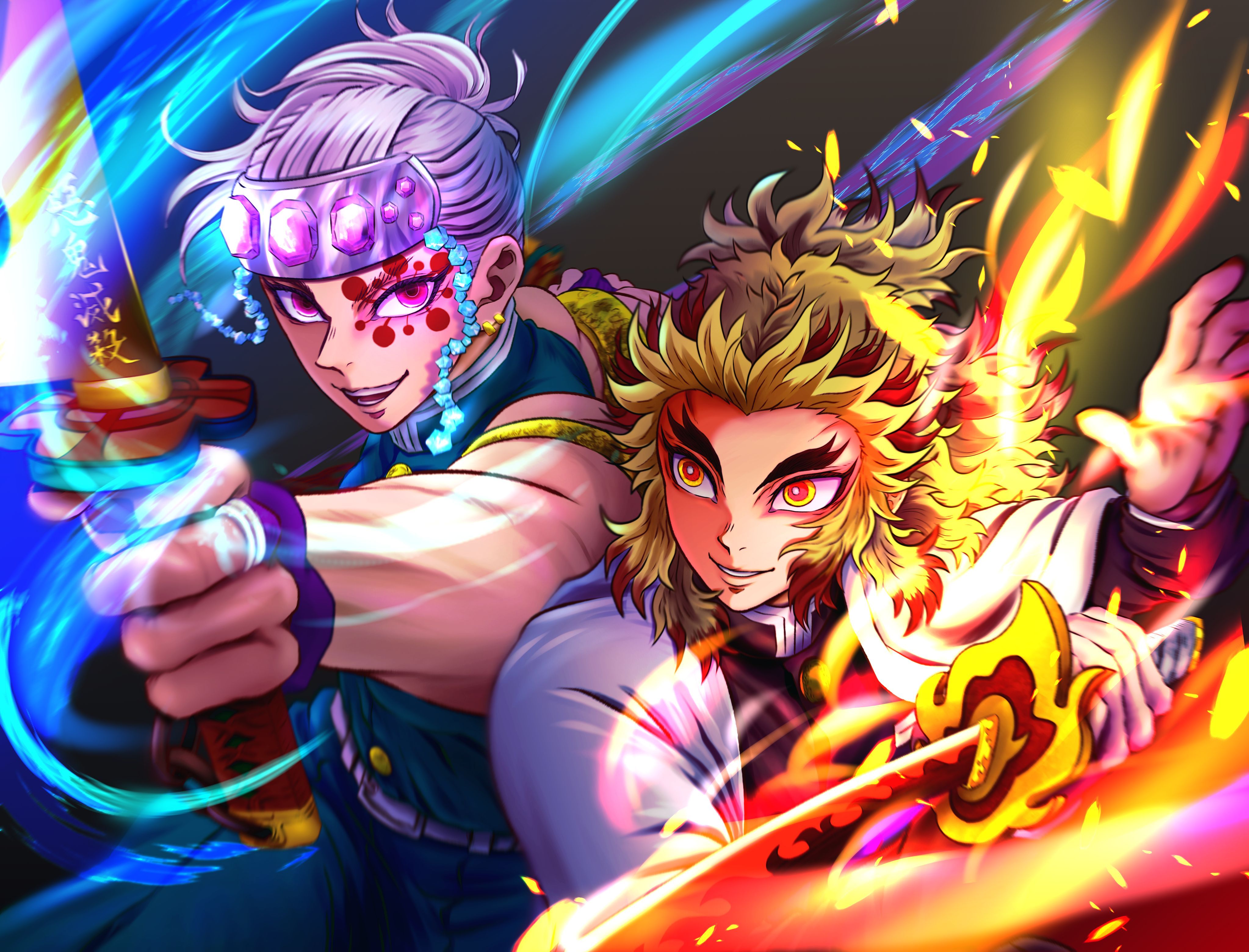 4093x3120 Demon Slayer Duo: Kyojuro Rengoku & Tengen Uzui 4K Ultra HD Anime Wallpaper