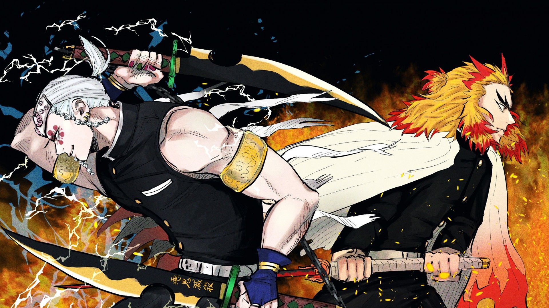 1920x1080 Tengen Uzui Kyojuro Rengoku HD Demon