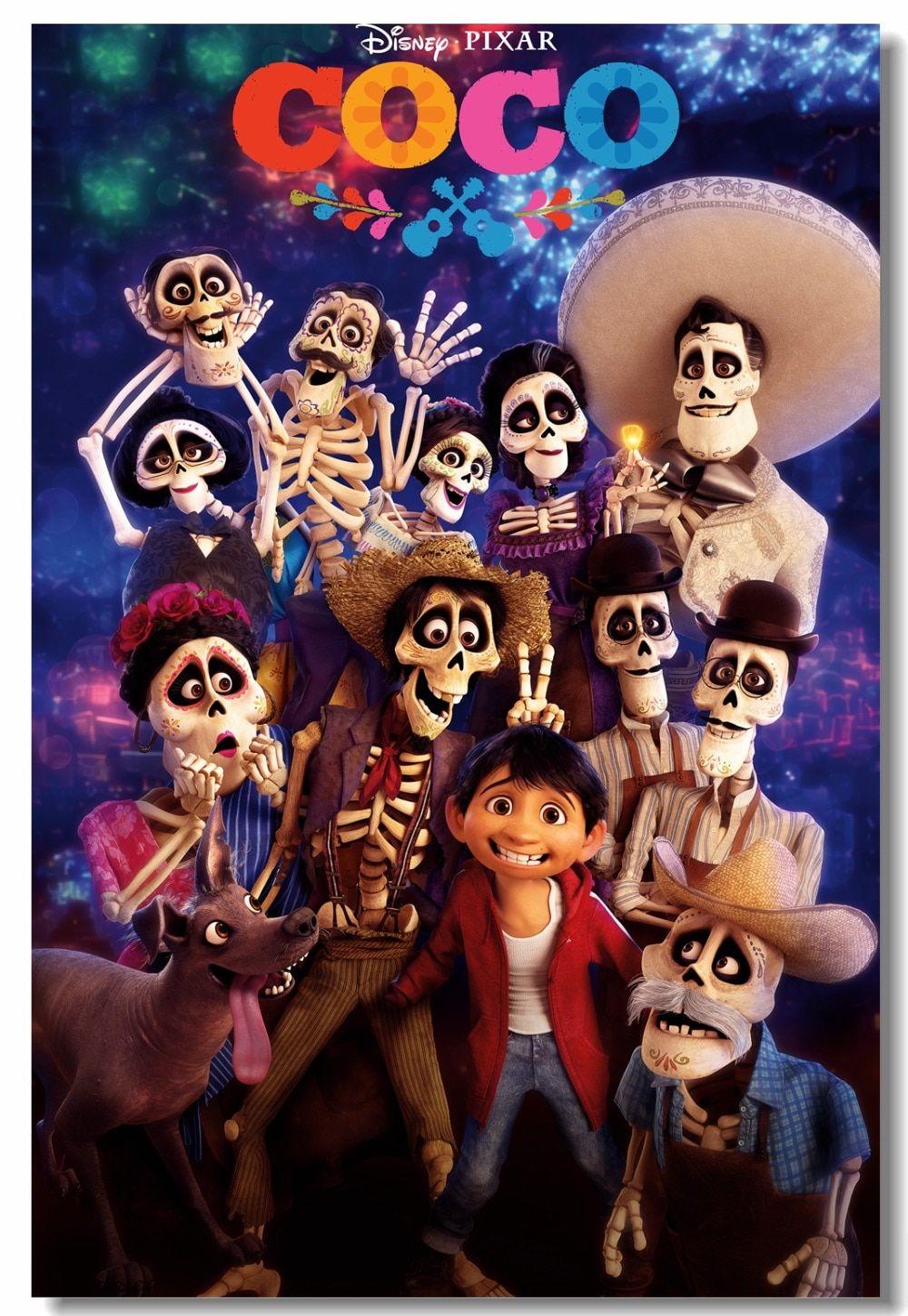1000x1449 US $5.19 35% OFF. Custom Canvas Wall Mural Cartoon Film Coco Poster Coco Family Wall Stickers Miguel Hector Wallpaper Kids Room Decorations #-in