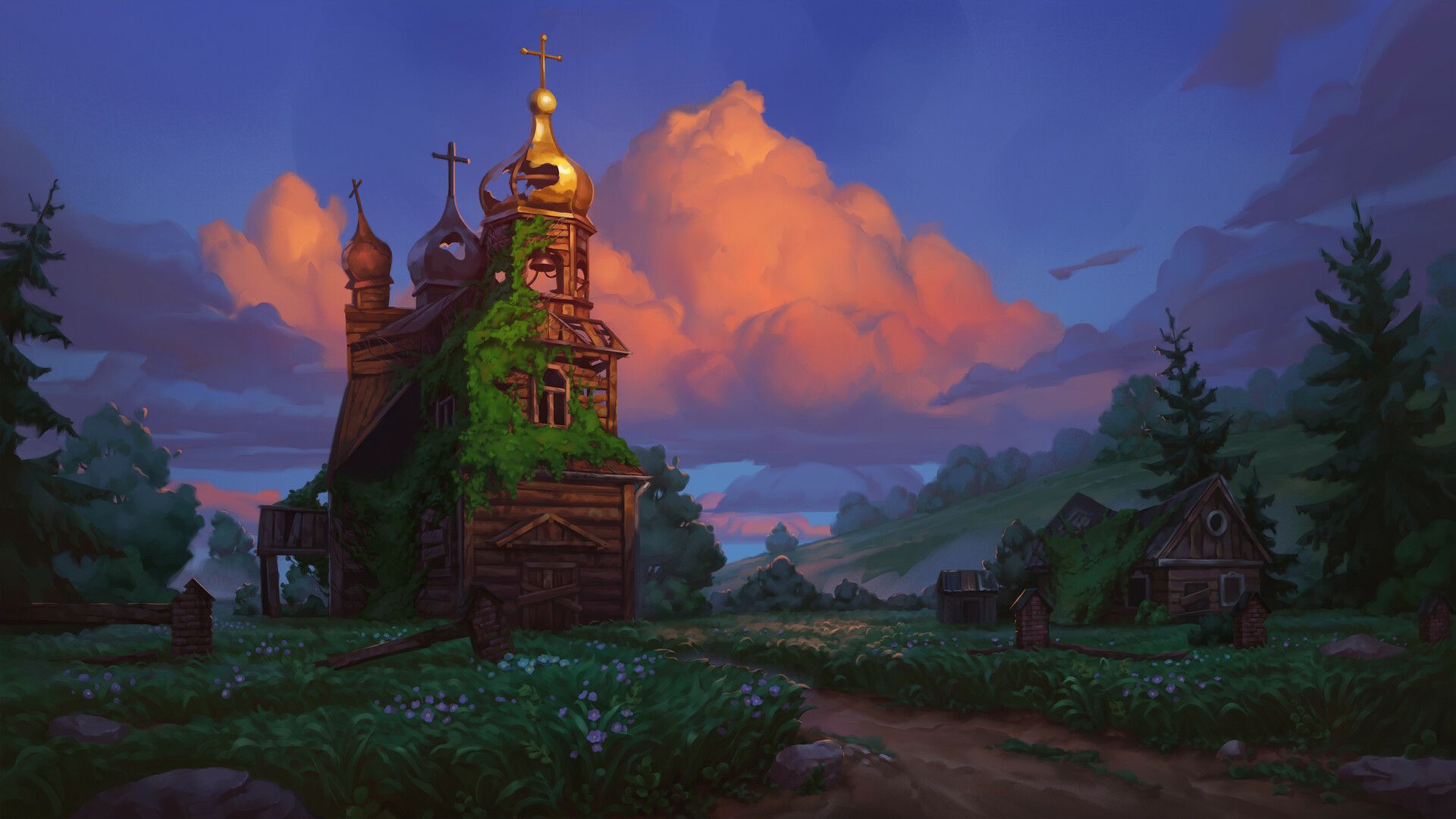 1920x1080 Abandoned Church HD Illustration