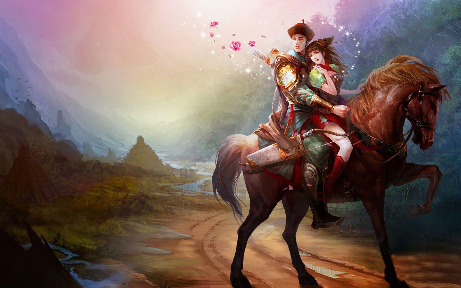 1600x1000 Romantic Lovers Paintings Digital Art CG Picture Free