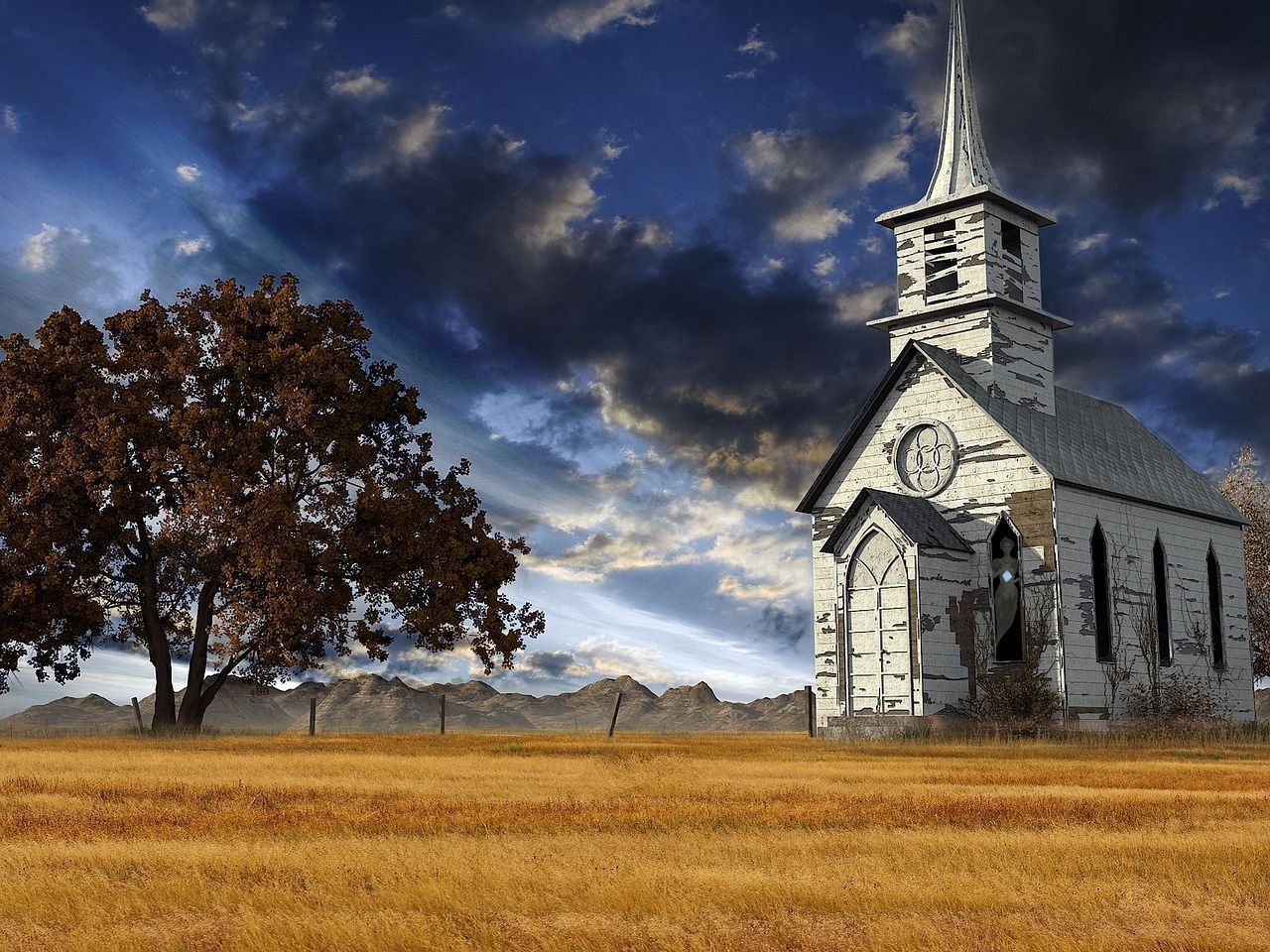 1280x960 Fantasy Abandoned Church Mountains