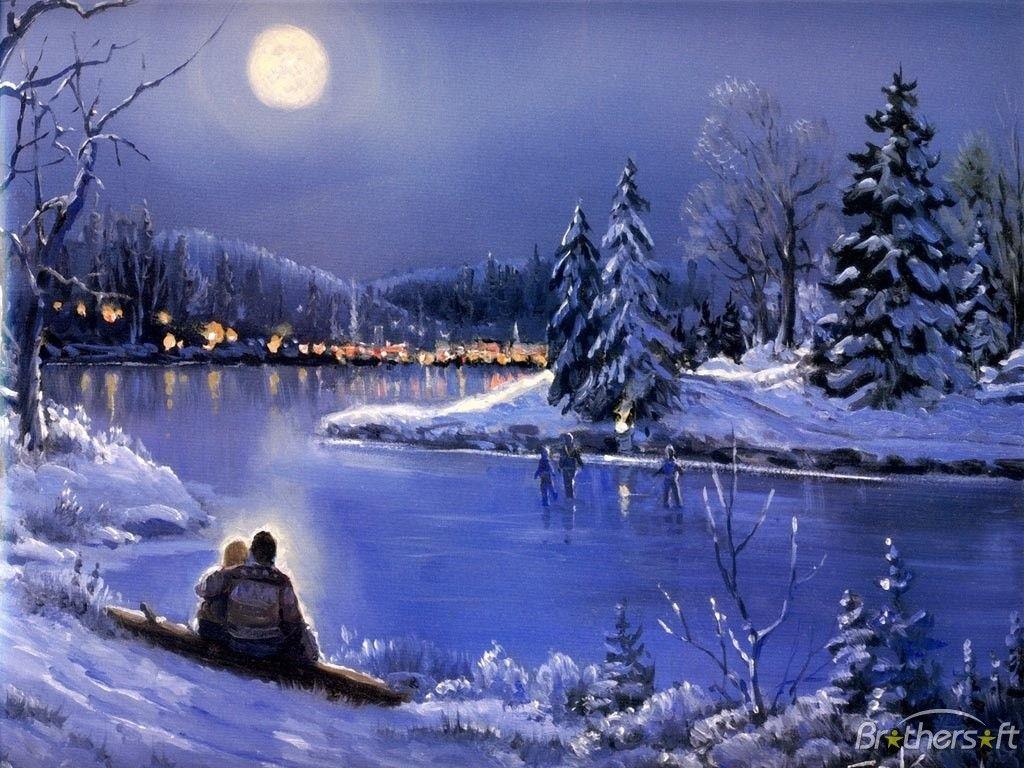 1024x768 Winter Romance Wallpaper