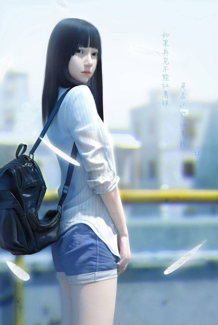 748x1113 3D, Nghệ thuật số, Ba lô, Cô gái trong anime, Anime, Render hình nền